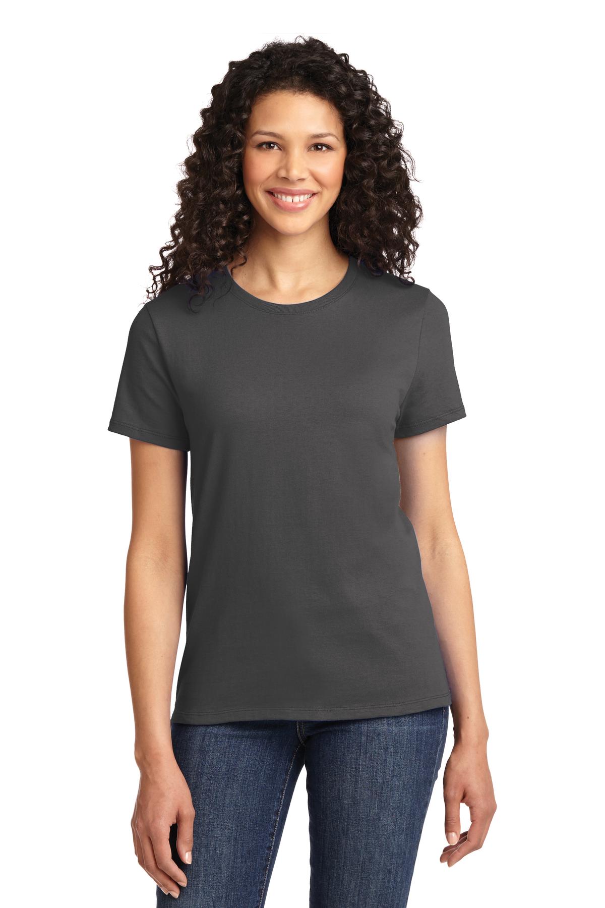 Front View of Charcoal Port & Co Women's Essential Tee. LPC61