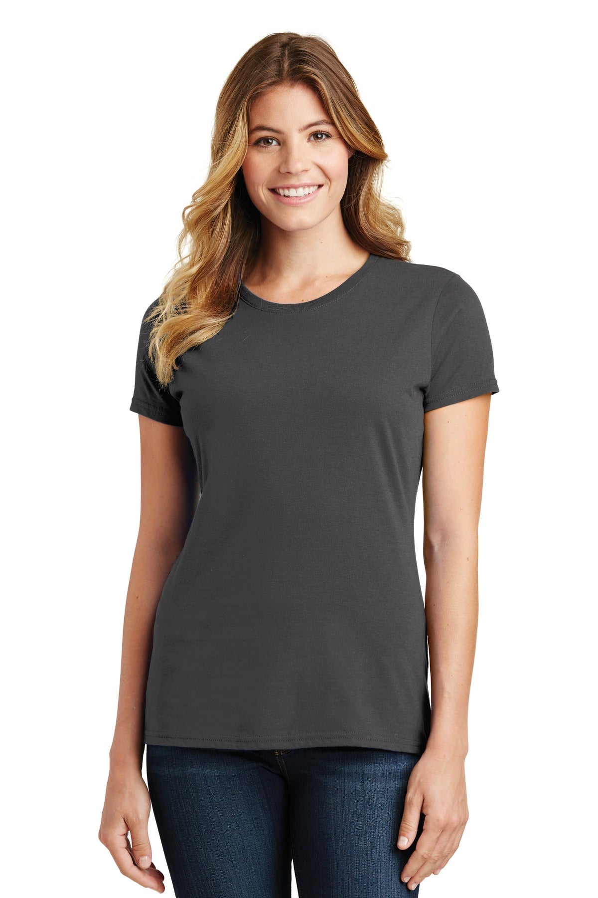 Front View of Charcoal Port & Co Women's Fan Favorite Tee. LPC450