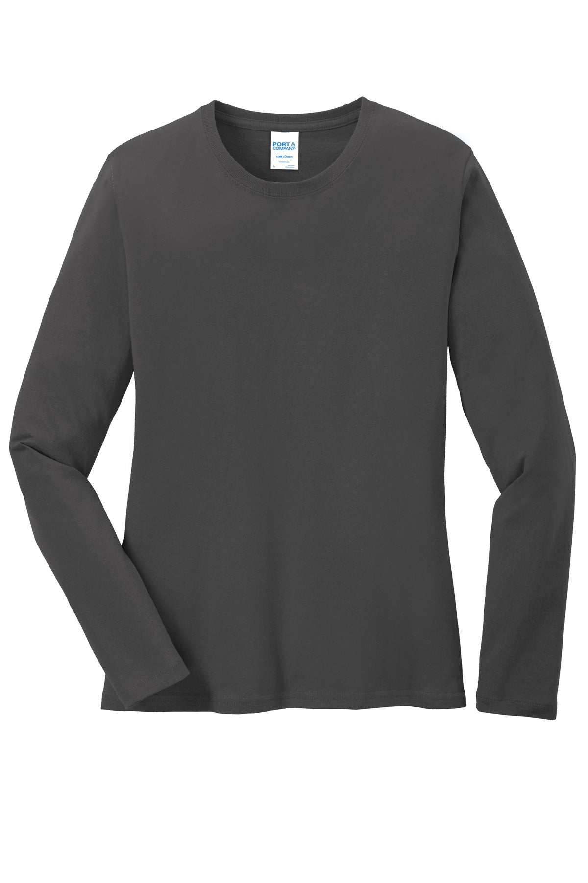 Front View of Charcoal Port & Co Women's Long Sleeve Core Cotton Tee. LPC54LS