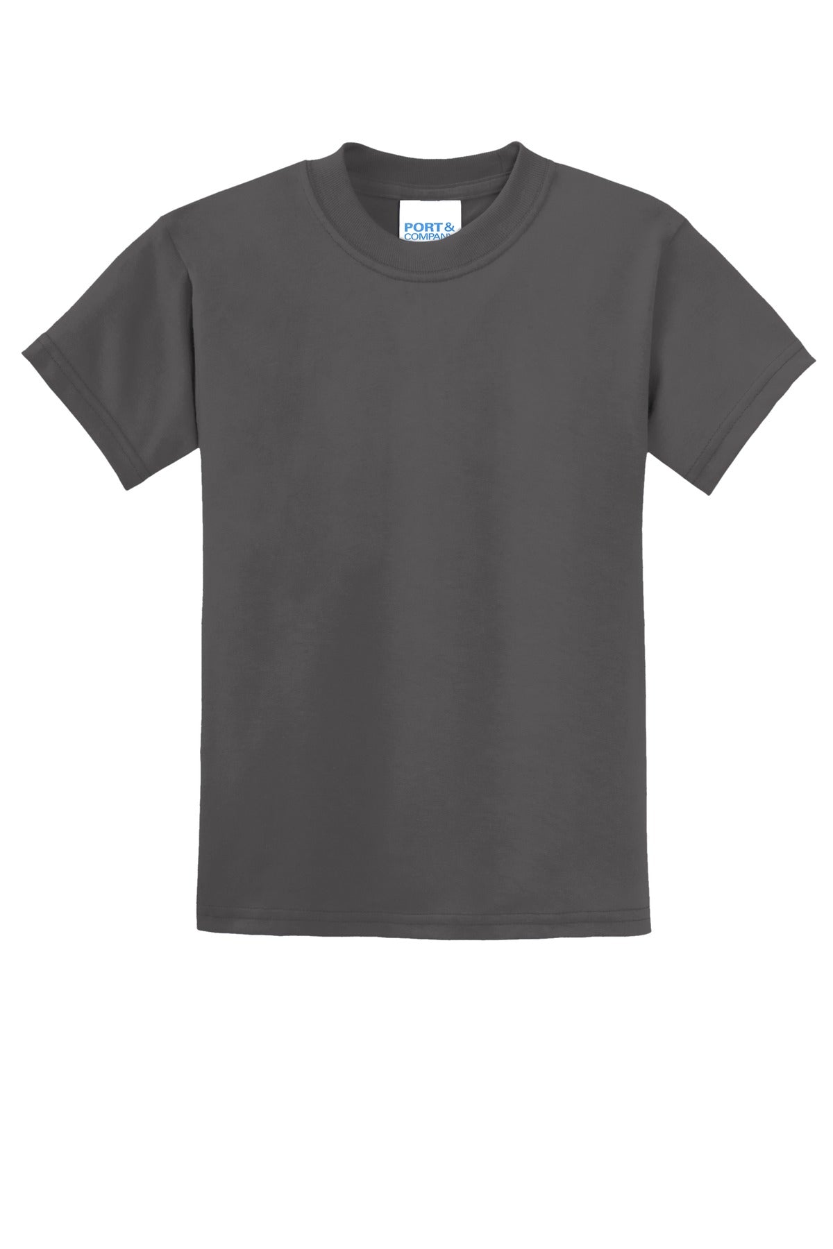 Front View of Charcoal Port & Co Youth Core Blend Tee. PC55Y