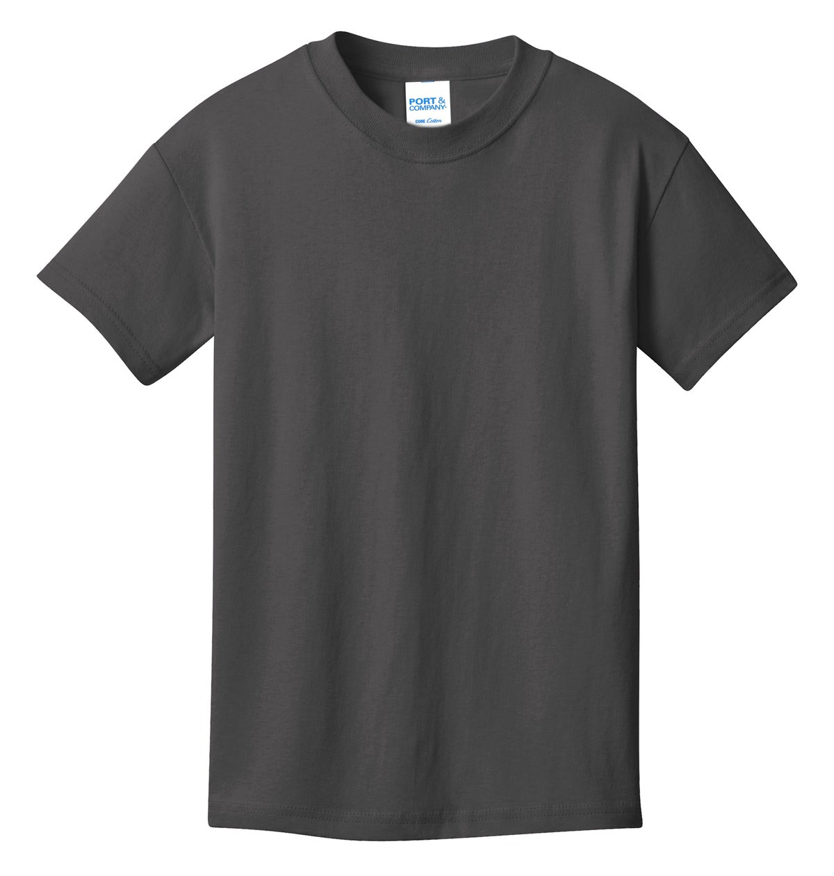 Front View of Charcoal Port & Co Youth Core Cotton Tee. PC54Y
