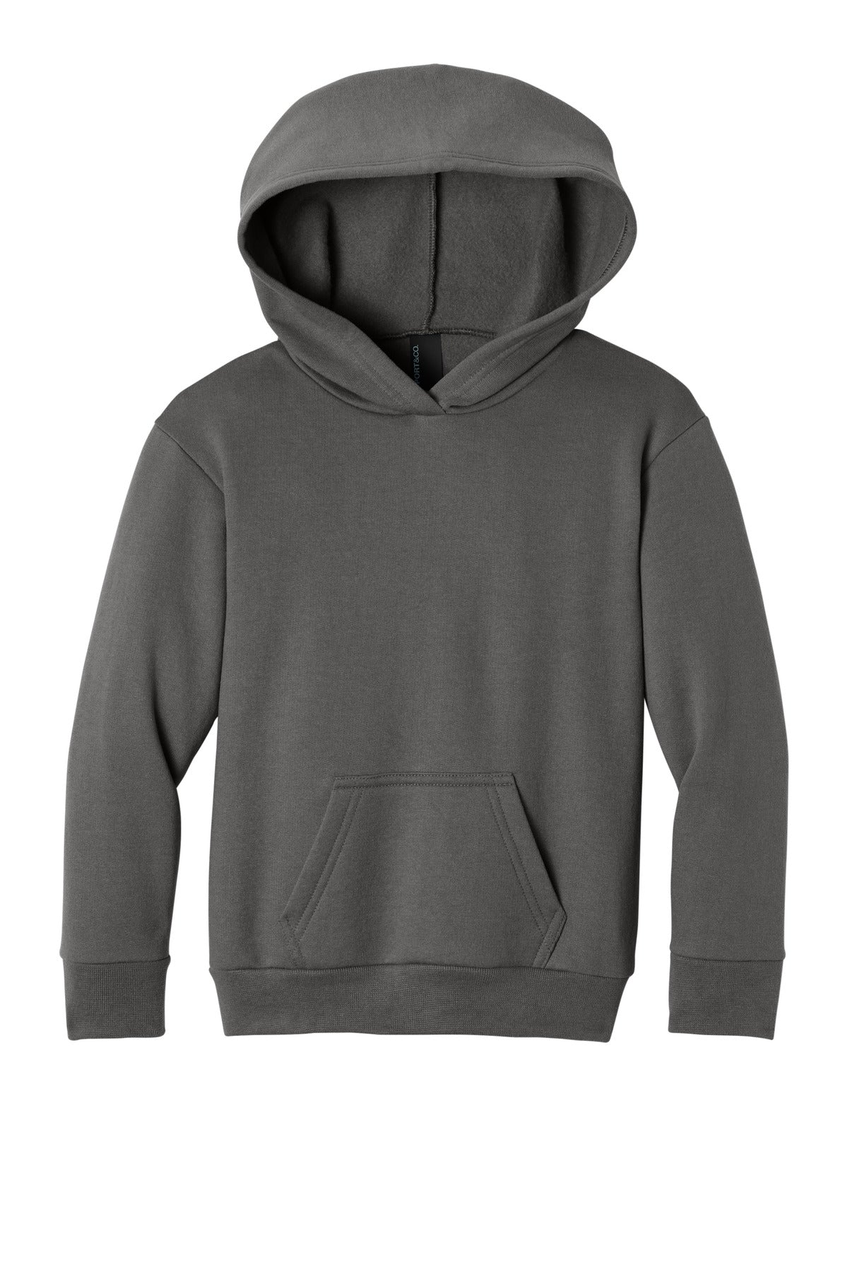 Front View of Charcoal Port & Co Youth Easy Fleece Pullover Hooded Sweatshirt PC68YH plain