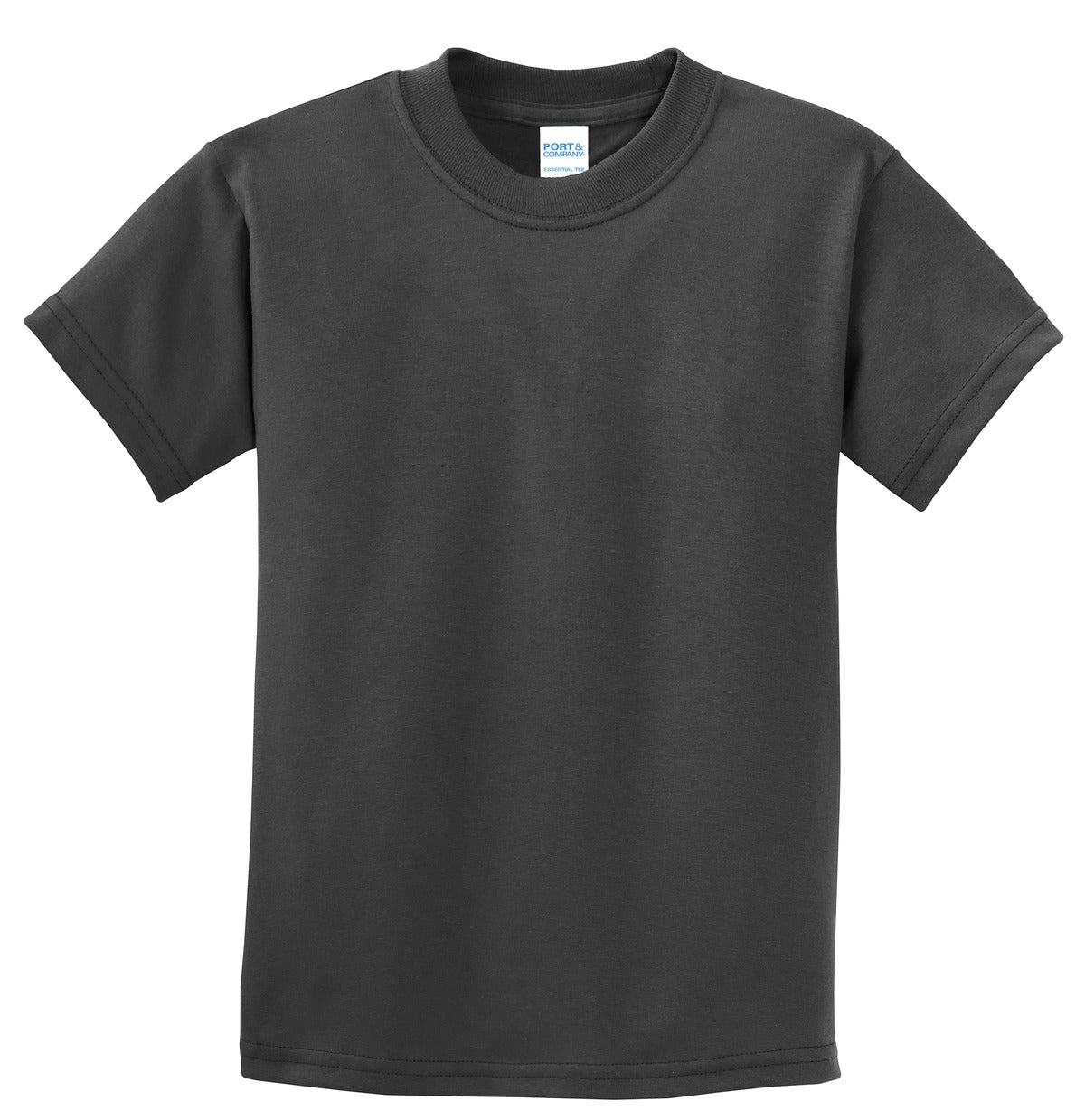 Front View of Charcoal Port & Co Youth Essential Tee. PC61Y