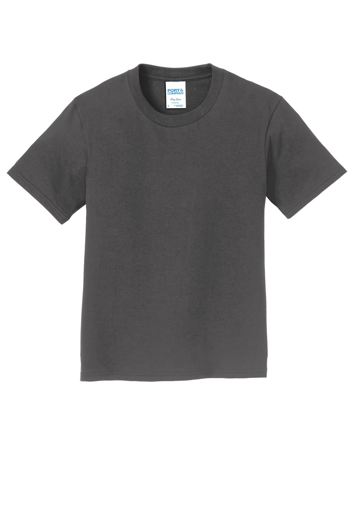 Front View of Charcoal Port & Co Youth Fan Favorite Tee. PC450Y