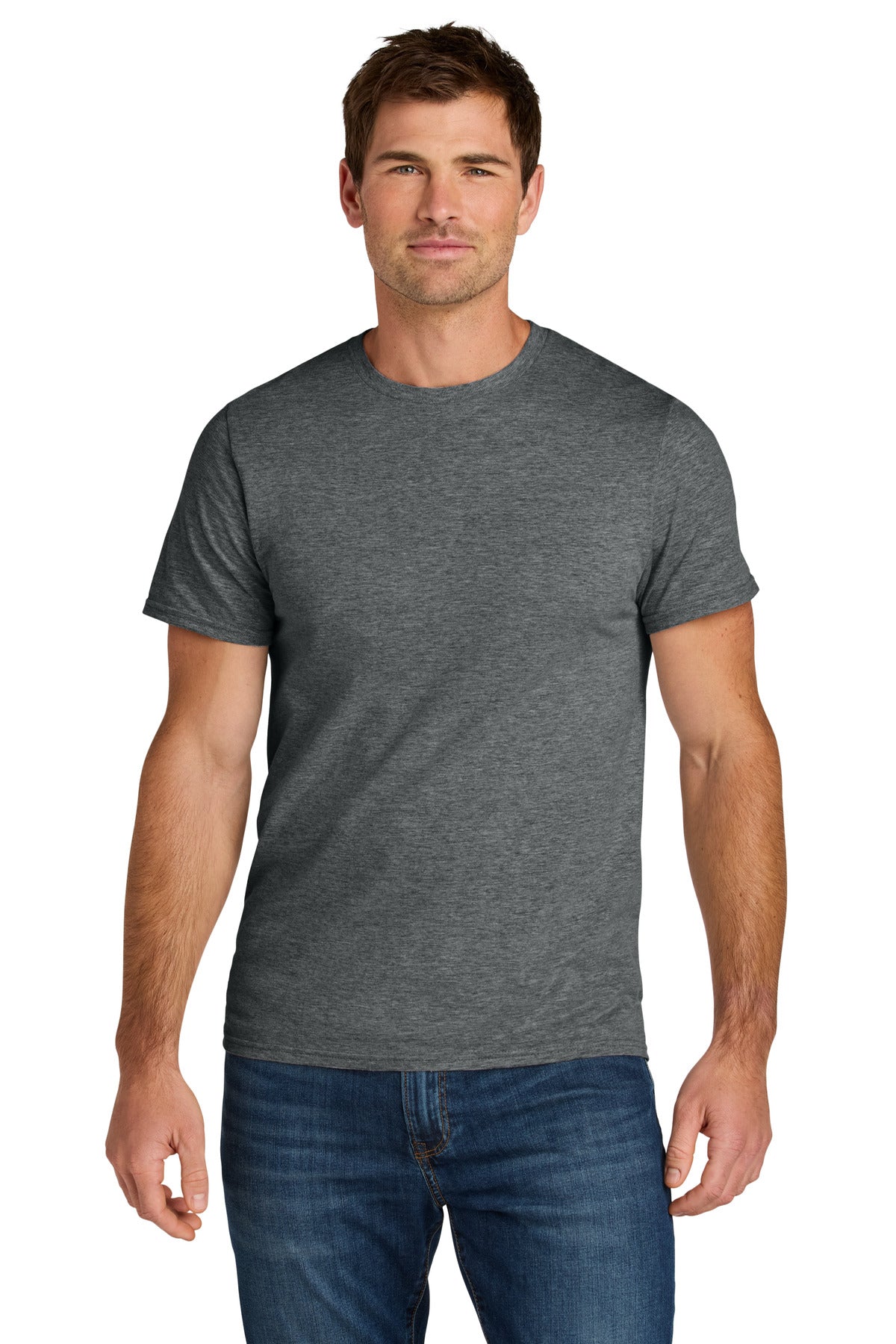 Front View of CharcoalHt Jerzees Ultimate Unisex Ring Spun T-Shirt IC46M