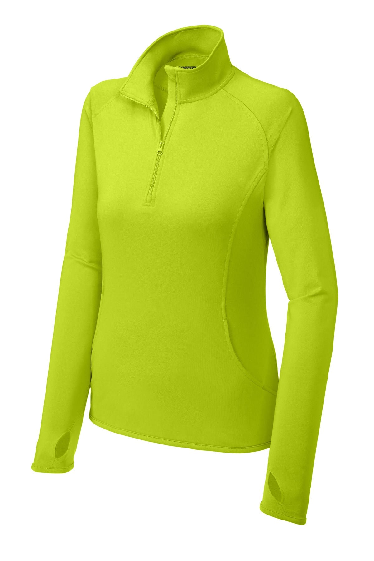 Front View of Charge Green Sport-Tek Women's Sport-Wick Stretch 1/4-Zip Pullover. LST850