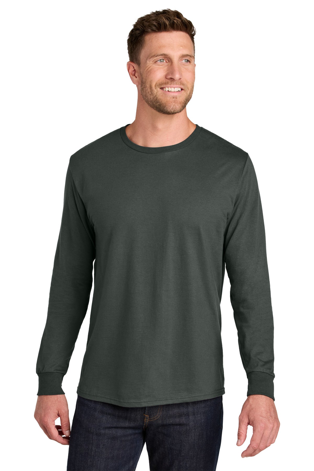 Front View of CharGrey Jerzees Ultimate Unisex Ring Spun Long Sleeve T-Shirt IC46L