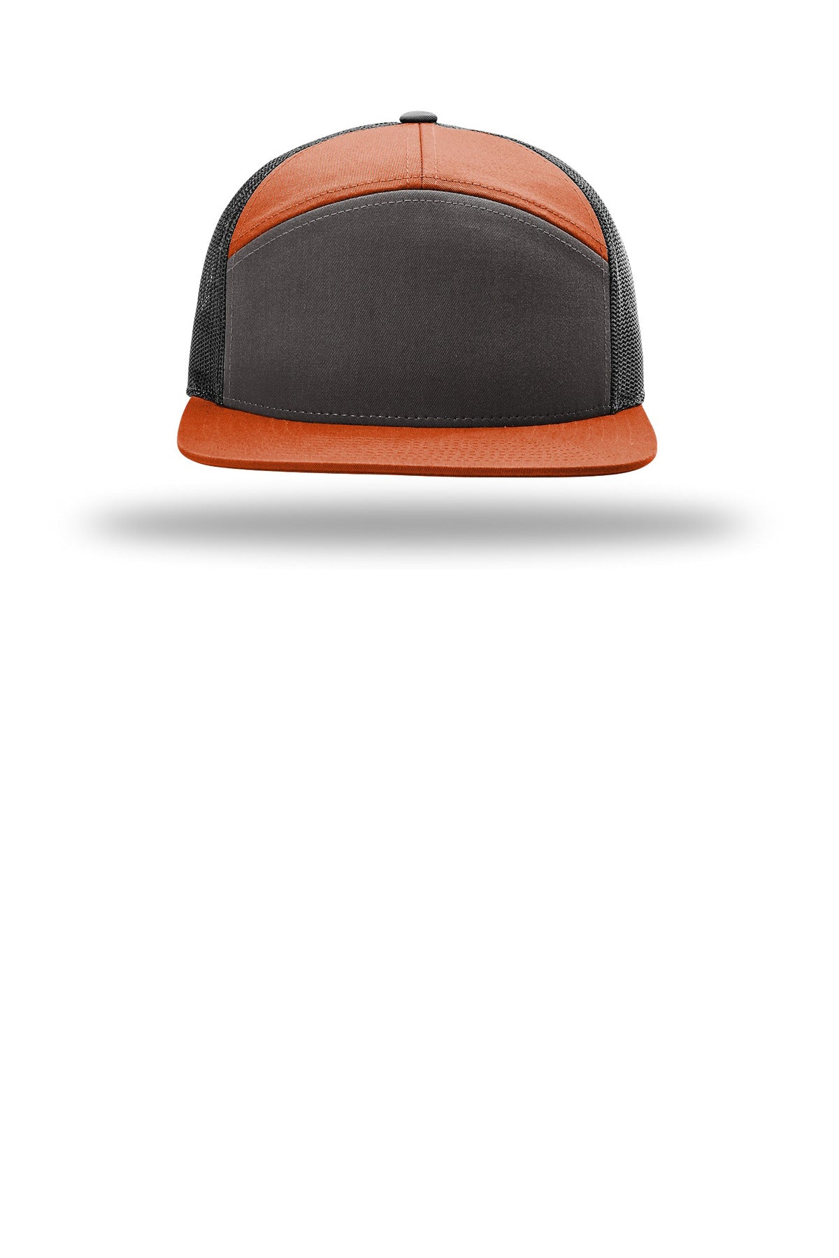 Front View of Ch/BuOr/Bk Richardson 7-Panel Trucker 168