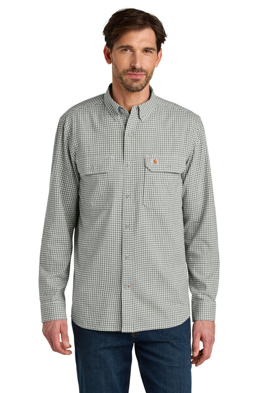 Front View of ChckStMalt Carhartt Rugged Flex Plaid Long Sleeve Shirt CT107109