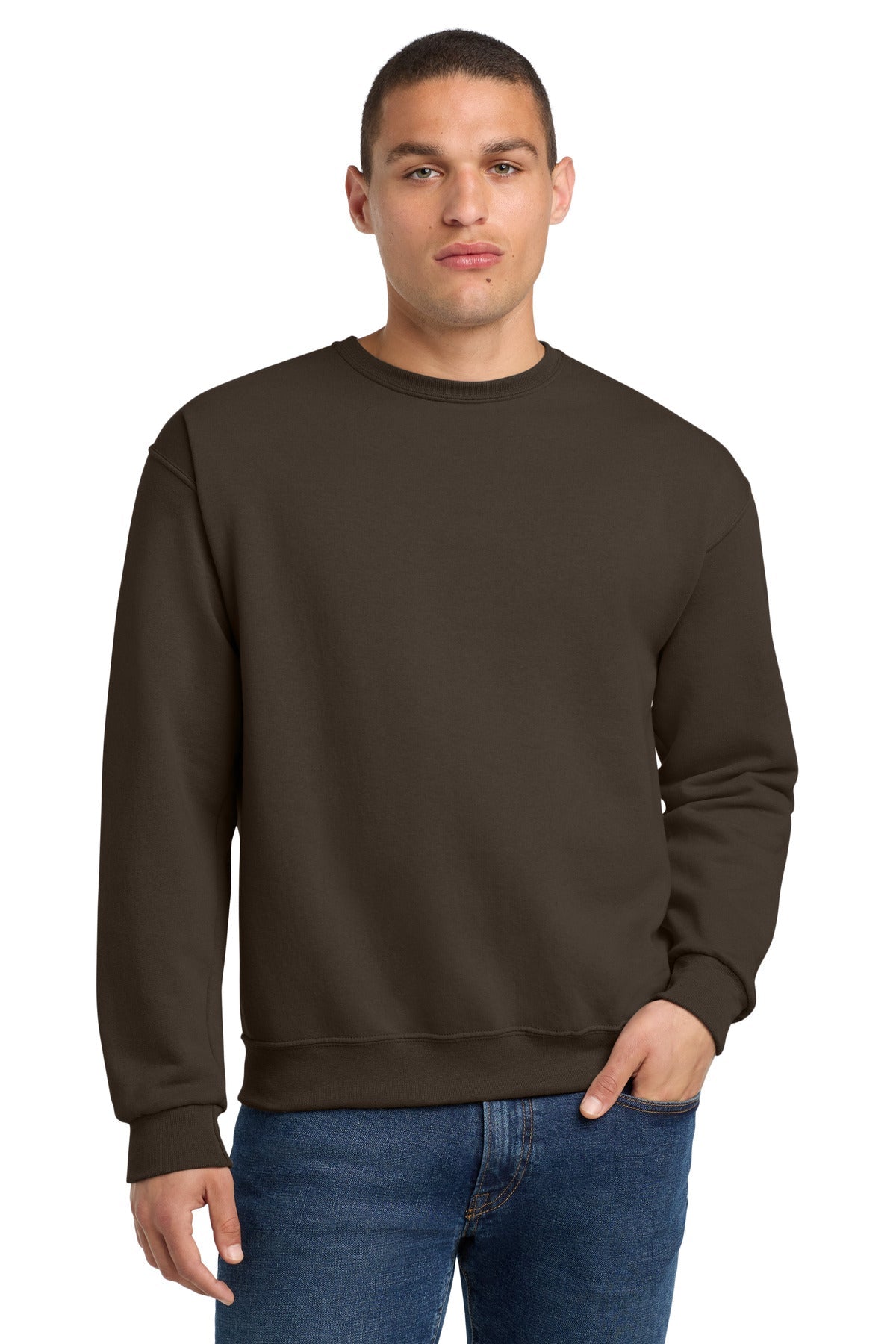 Front View of CHOCOLATE Jerzees - NuBlend Crewneck Sweatshirt. 562M