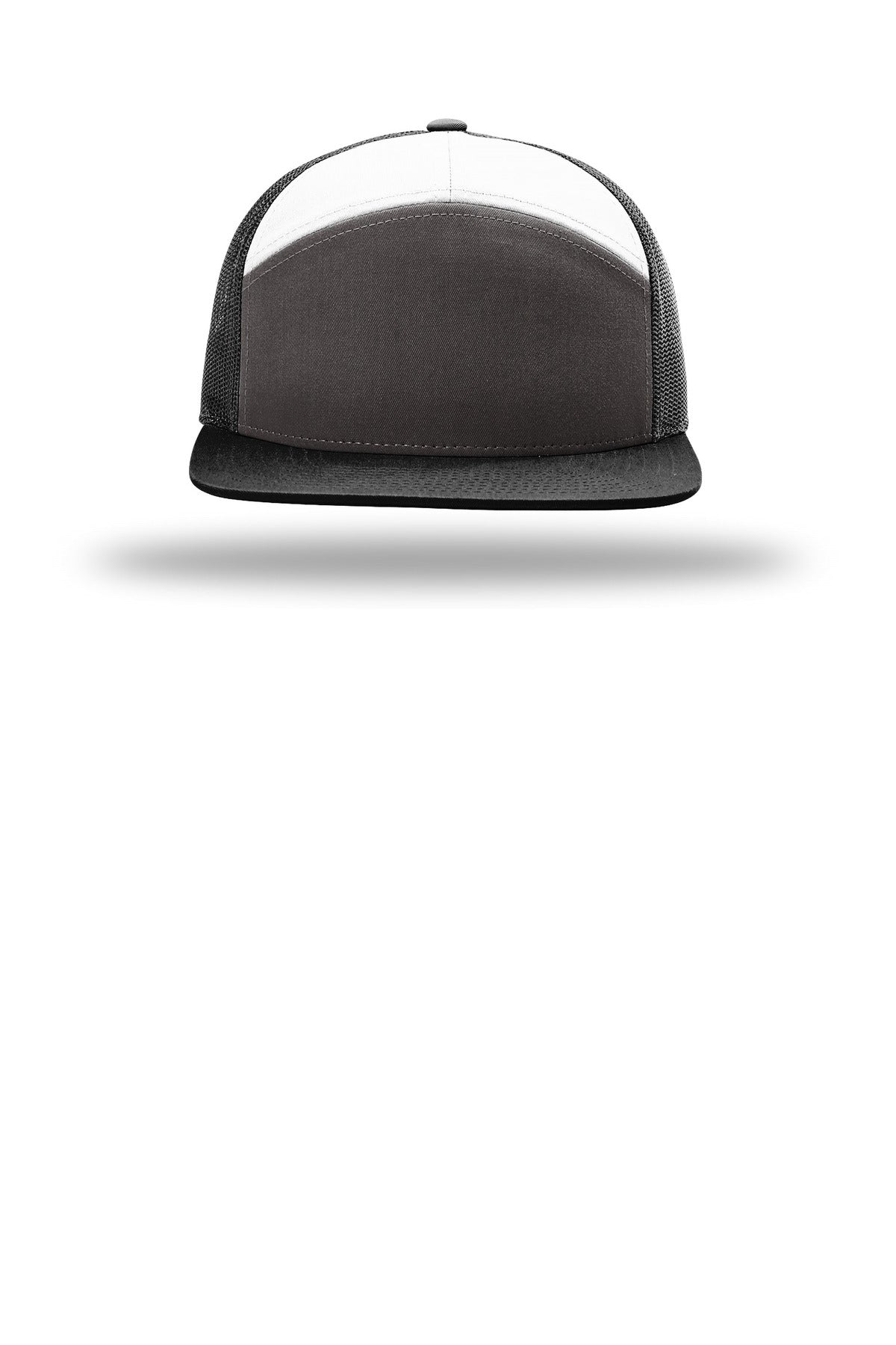 Front View of Chr/Blk/Wh Richardson 7-Panel Trucker 168