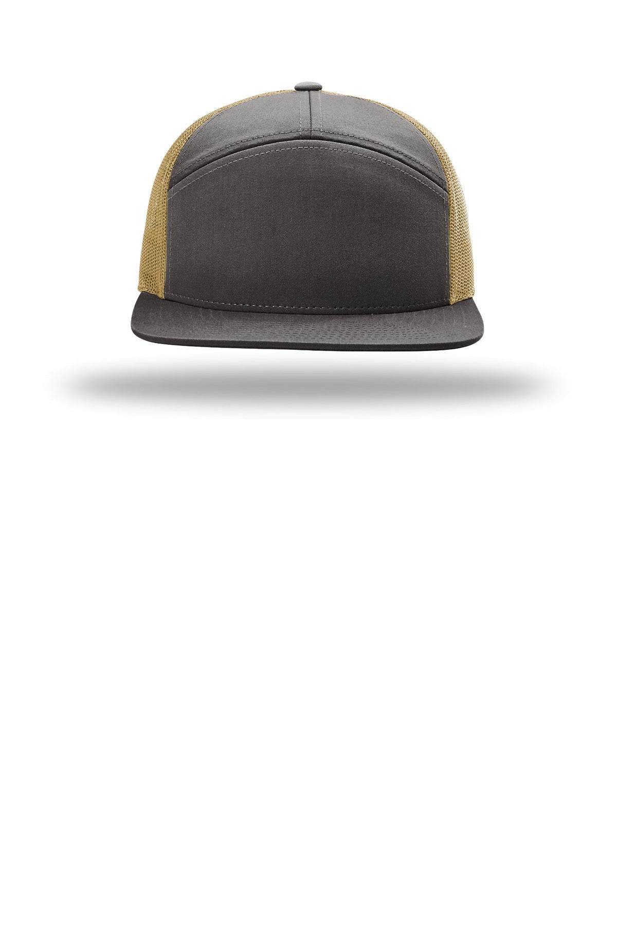 Front View of Chr/OldGld Richardson 7-Panel Trucker 168