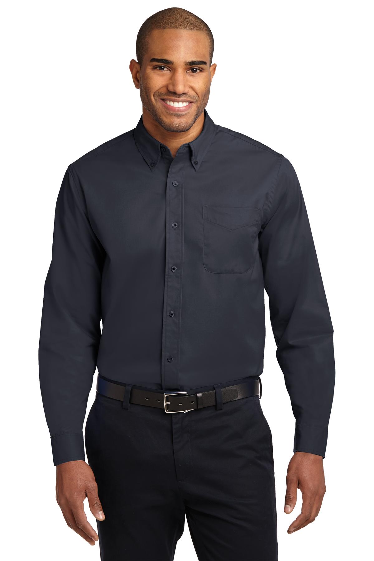 Front View of Cl Navy/Lt Stn Port Authority Long Sleeve Easy Care Shirt S608