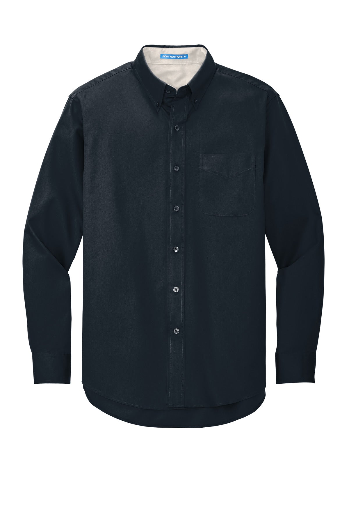 Front View of Cl Navy/Lt Stn Port Authority Long Sleeve Easy Care Shirt S608