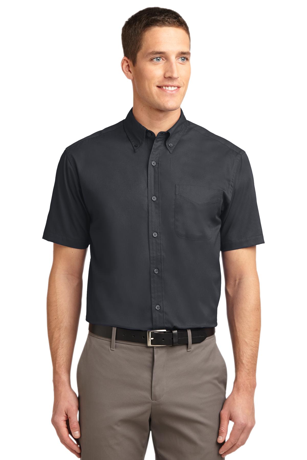 Front View of Cl Navy/Lt Stn Port Authority Short Sleeve Easy Care Shirt. S508