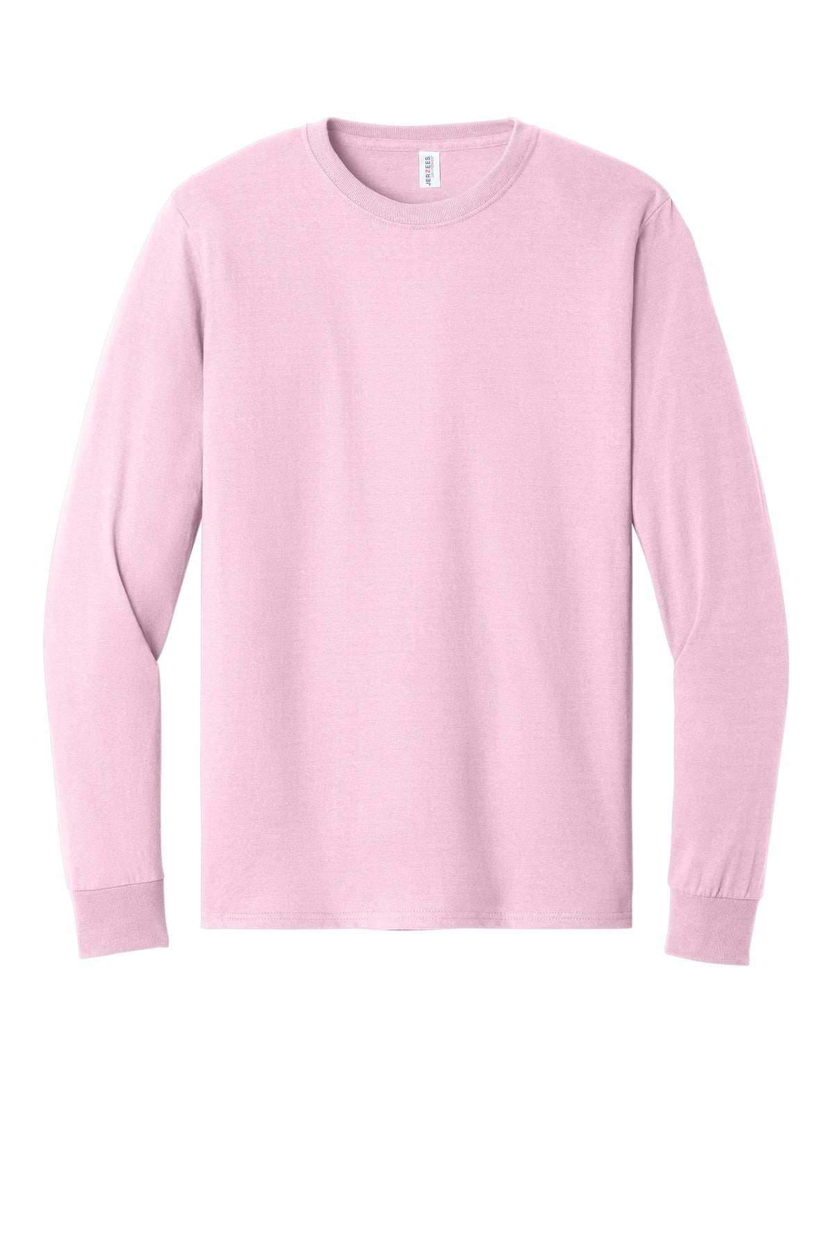 Front View of Classic Pink Jerzees - Dri-Power 50/50 Cotton/Poly Long Sleeve T-Shirt. 29LS