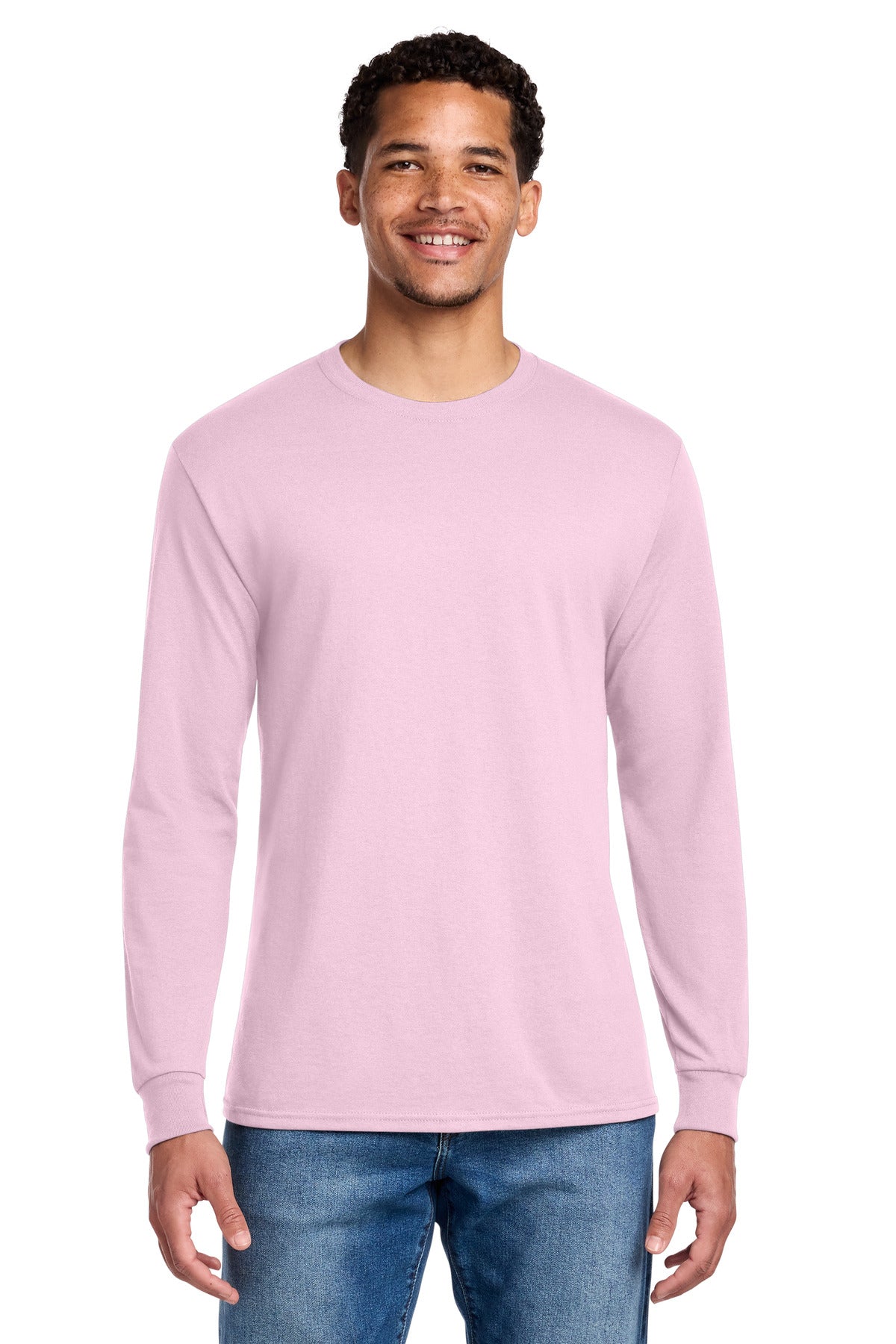 Front View of Classic Pink Jerzees - Dri-Power 50/50 Cotton/Poly Long Sleeve T-Shirt. 29LS