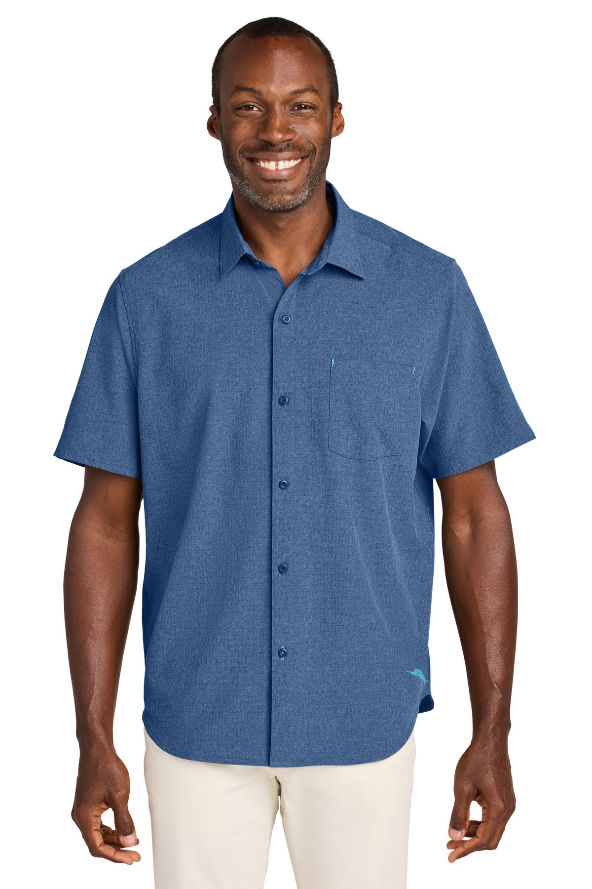 Front View of ClassicBlu Tommy Bahama Sandy Point Short Sleeve Shirt ST326815TB