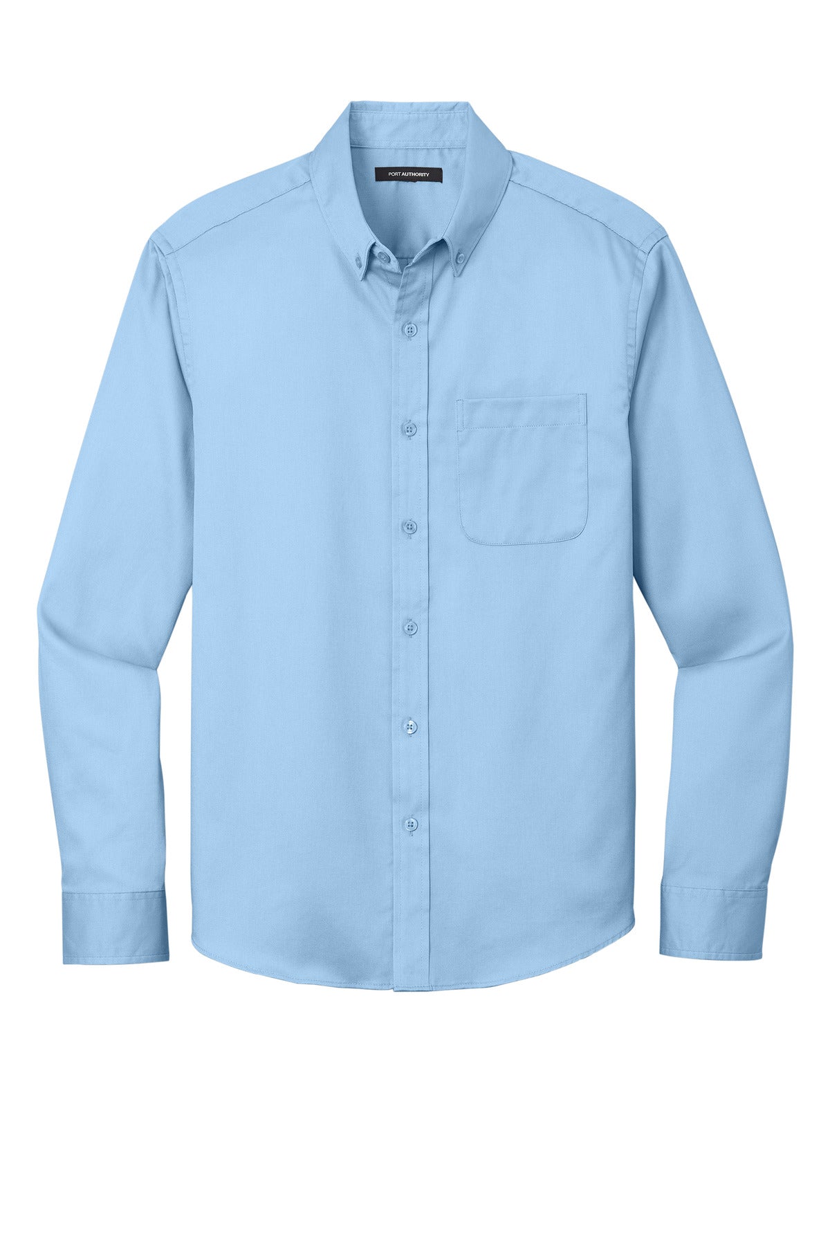Front View of CloudBlue Port Authority Long Sleeve SuperPro React Twill Shirt. W808