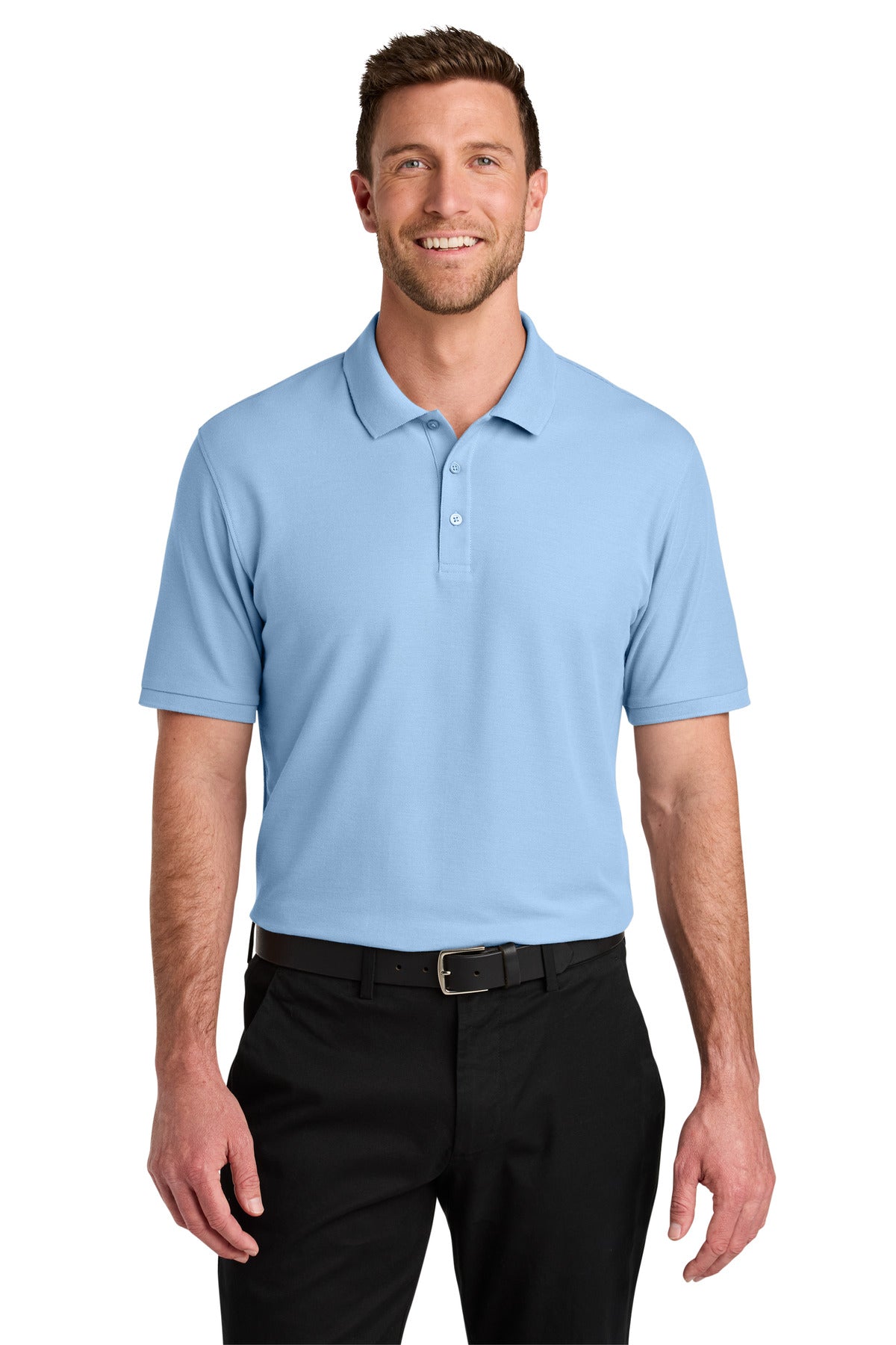 Front View of CloudBlue Port Authority Wearever Signature Pique Polo K200