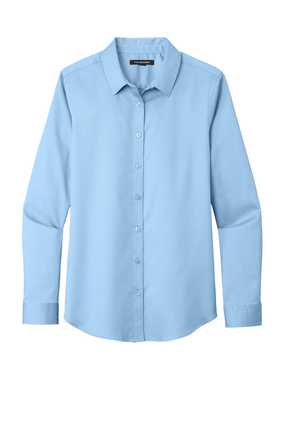 Front View of CloudBlue Port Authority Women's Long Sleeve SuperPro React Twill Shirt. LW808