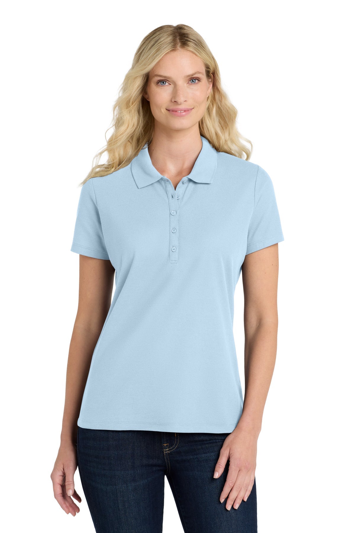 Front View of CloudBlue Port Authority Women's SuperPro React Polo. LK810