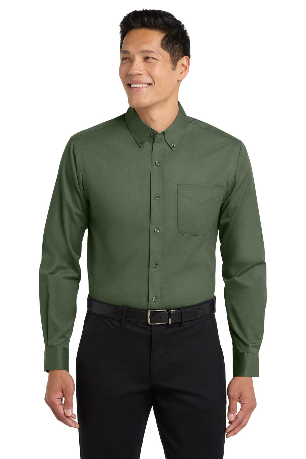 Front View of Clover Green Port Authority Long Sleeve Easy Care Shirt S608