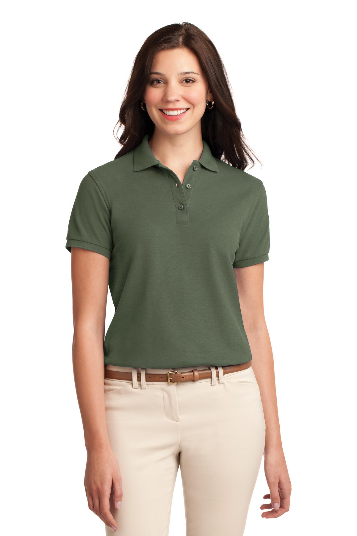 Front View of Clover Green Port Authority Women's Silk Touch Polo. L500