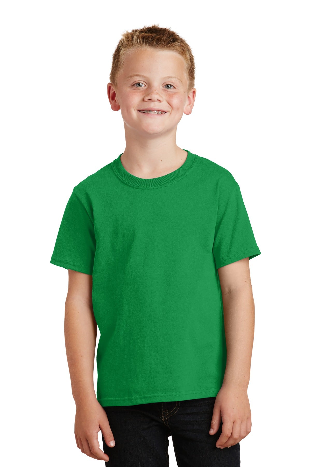 Front View of Clover Green Port & Co Youth Core Cotton Tee. PC54Y