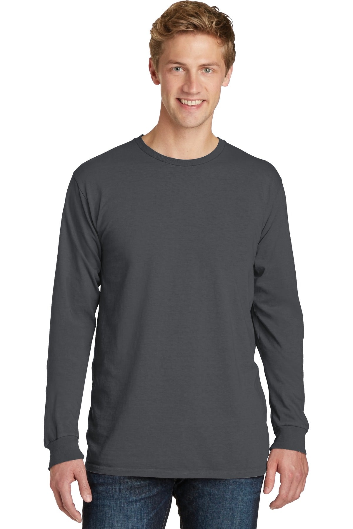 Front View of Coal Port & Co Beach Wash Garment-Dyed Long Sleeve Tee PC099LS
