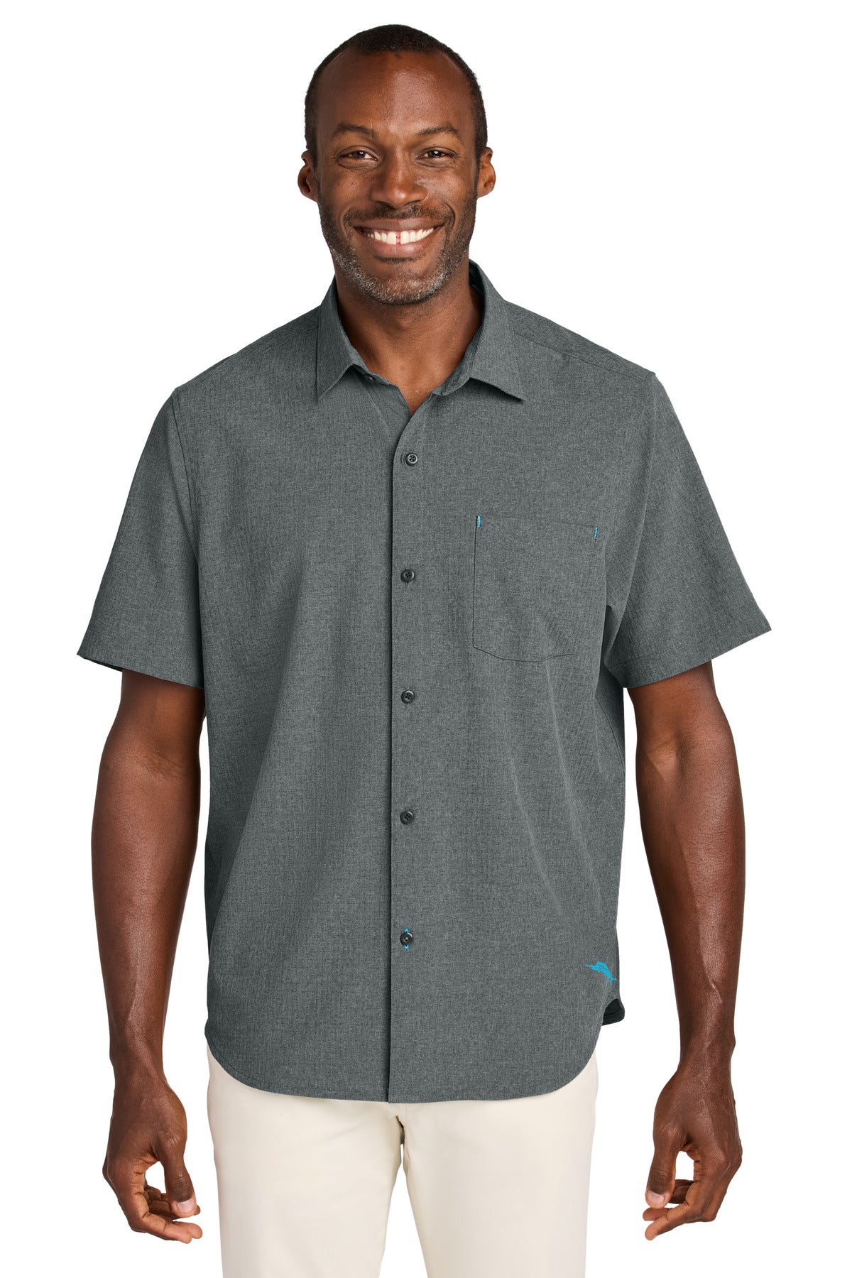 Front View of Coal Tommy Bahama Sandy Point Short Sleeve Shirt ST326815TB