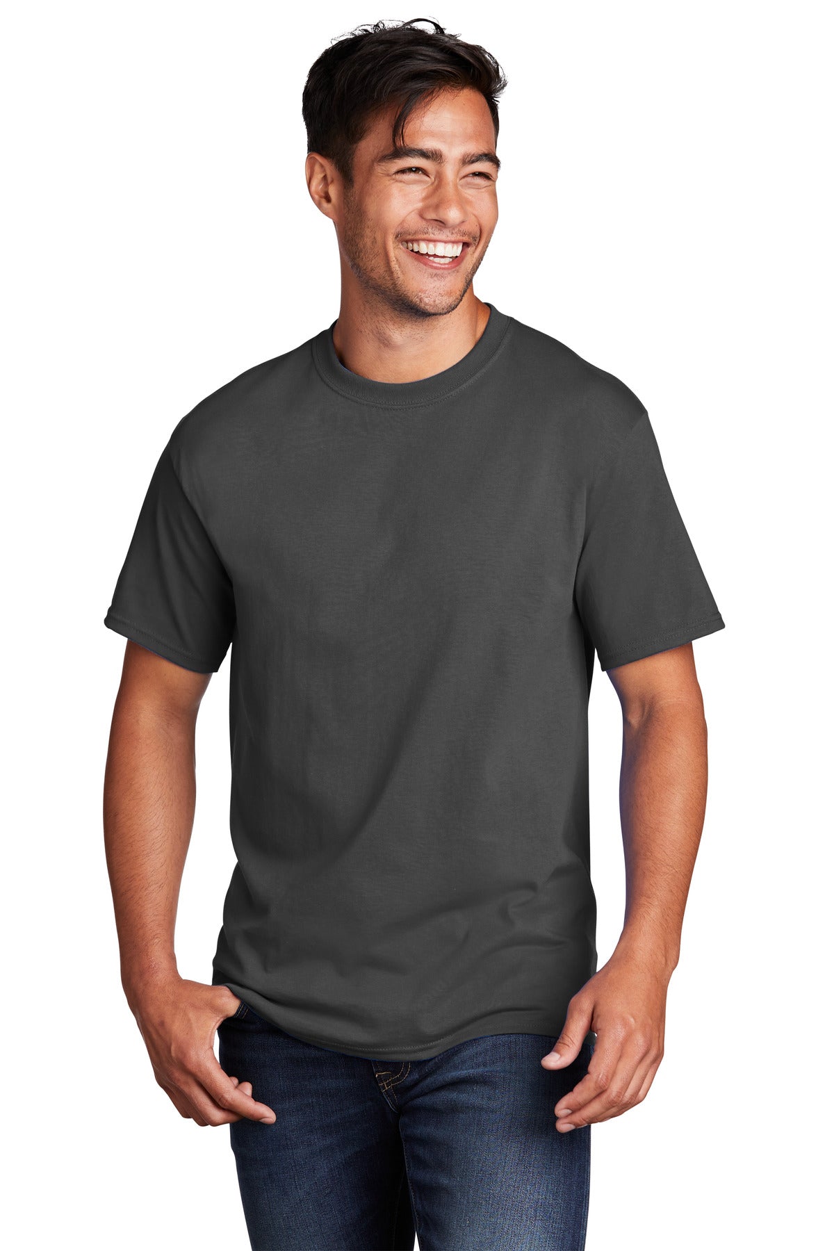 Front View of CoalGrey Port & Co Core Cotton Tee. PC54