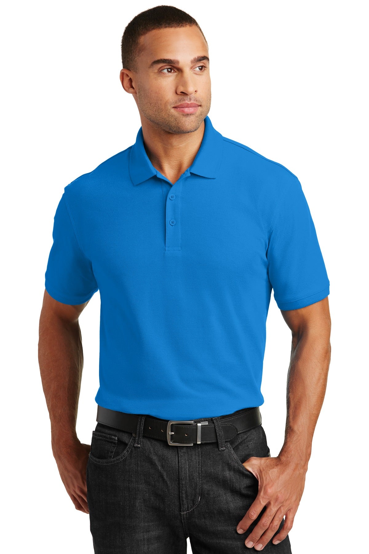 Front View of Coastal Blue Port Authority Core Classic Pique Polo. K100