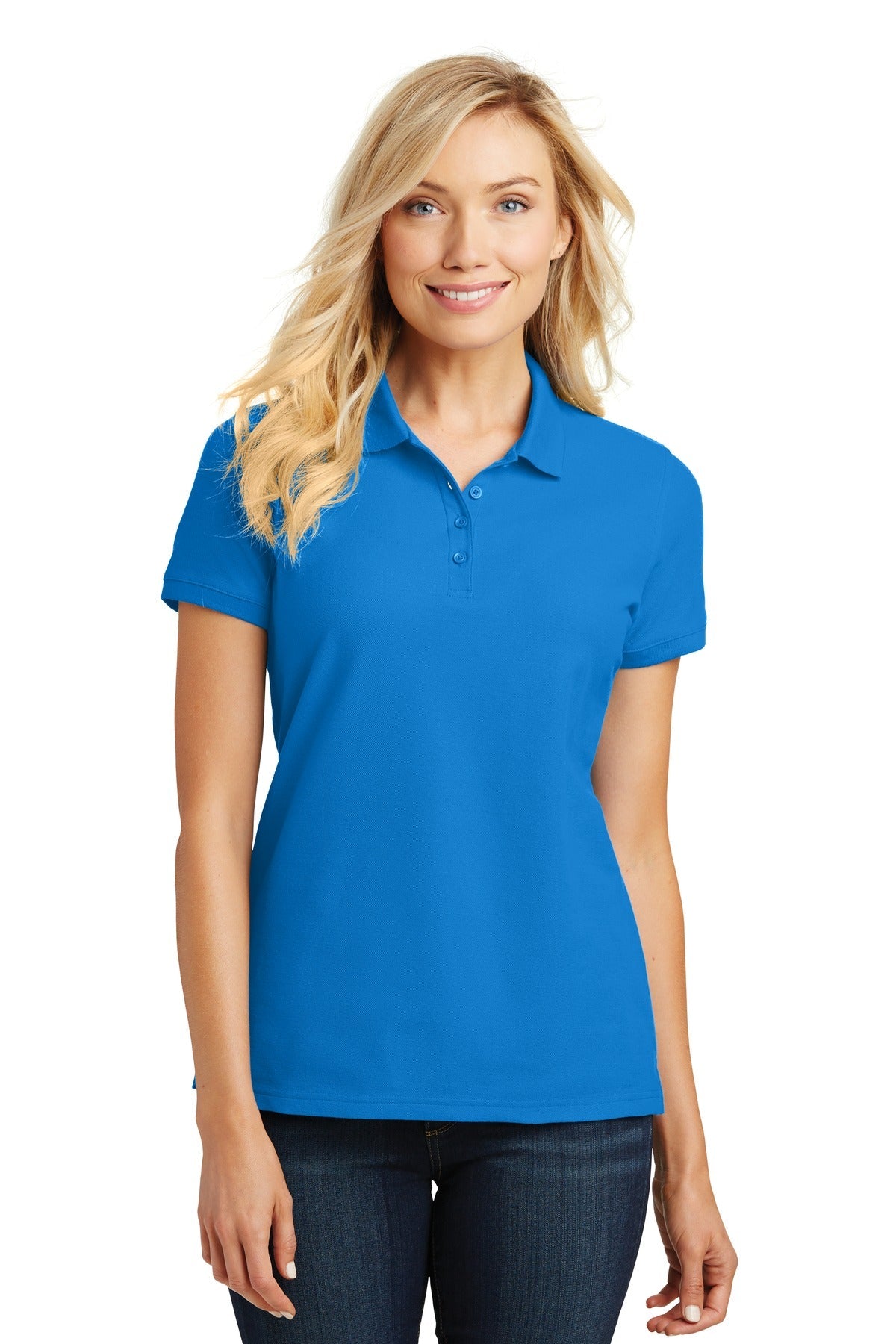 Front View of Coastal Blue Port Authority Women's Core Classic Pique Polo. L100