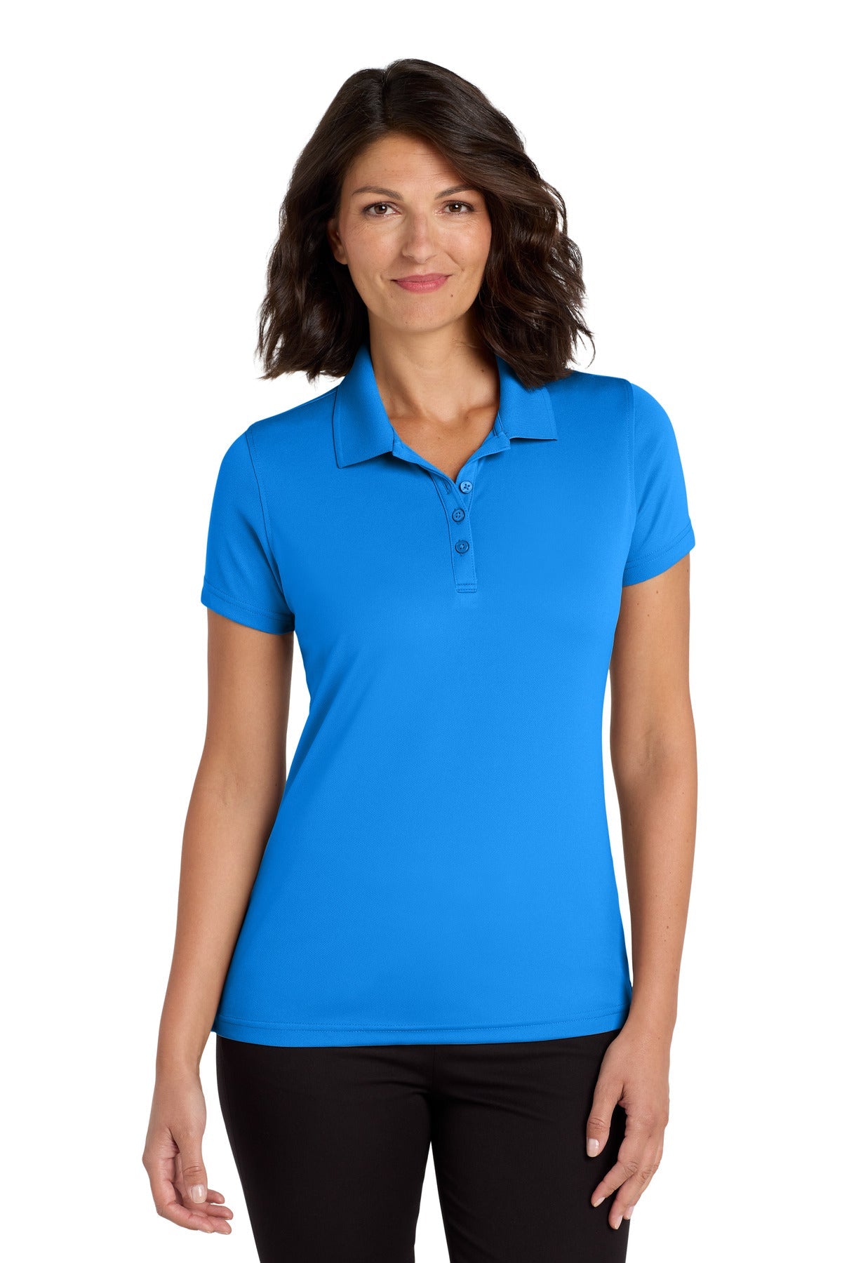 Front View of Coastal Blue Port Authority Women's Dry Zone UV Micro-Mesh Polo. LK110