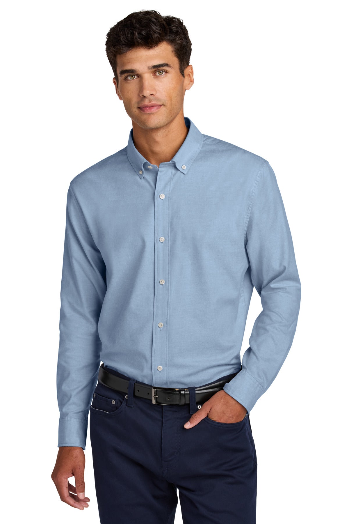 Front View of Cobalt Mercer+Mettle Long Sleeve Modern Oxford Shirt MM2002