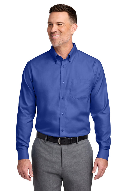Front View of CobaltBl Brooks Brothers Tall Wrinkle-Free Stretch Nailhead Shirt TBB18002