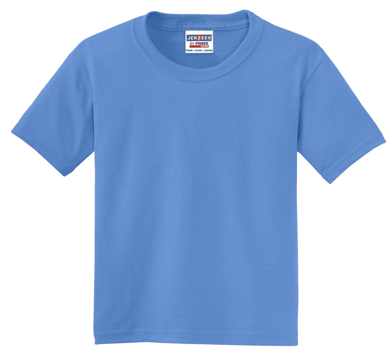 Front View of Columbia Blue Jerzees - Youth Dri-Power 50/50 Cotton/Poly T-Shirt. 29B