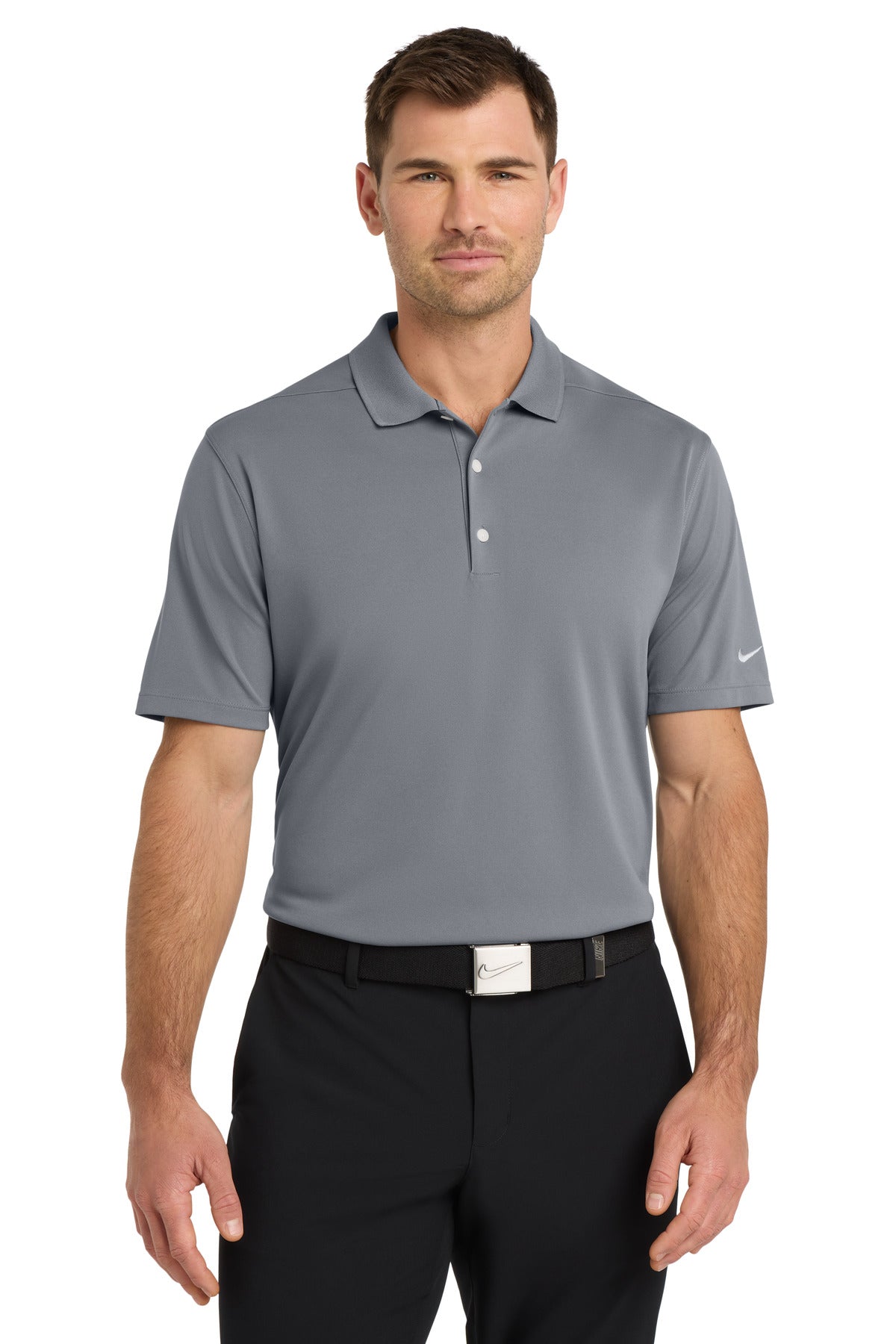Front View of CoolGrey Nike Dri-FIT Micro Pique 2.0 Polo NKDC1963