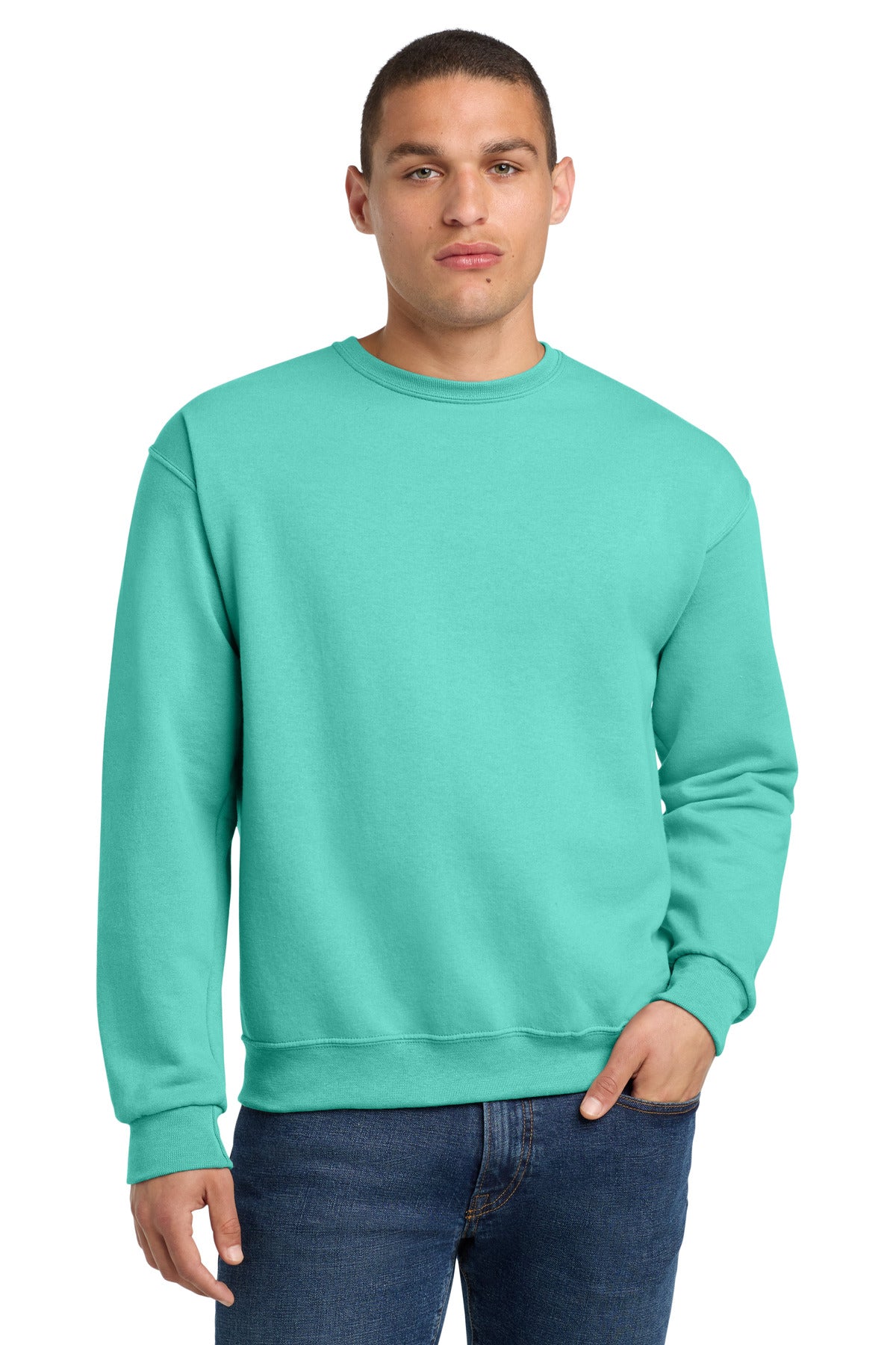 Front View of CoolMint Jerzees - NuBlend Crewneck Sweatshirt. 562M