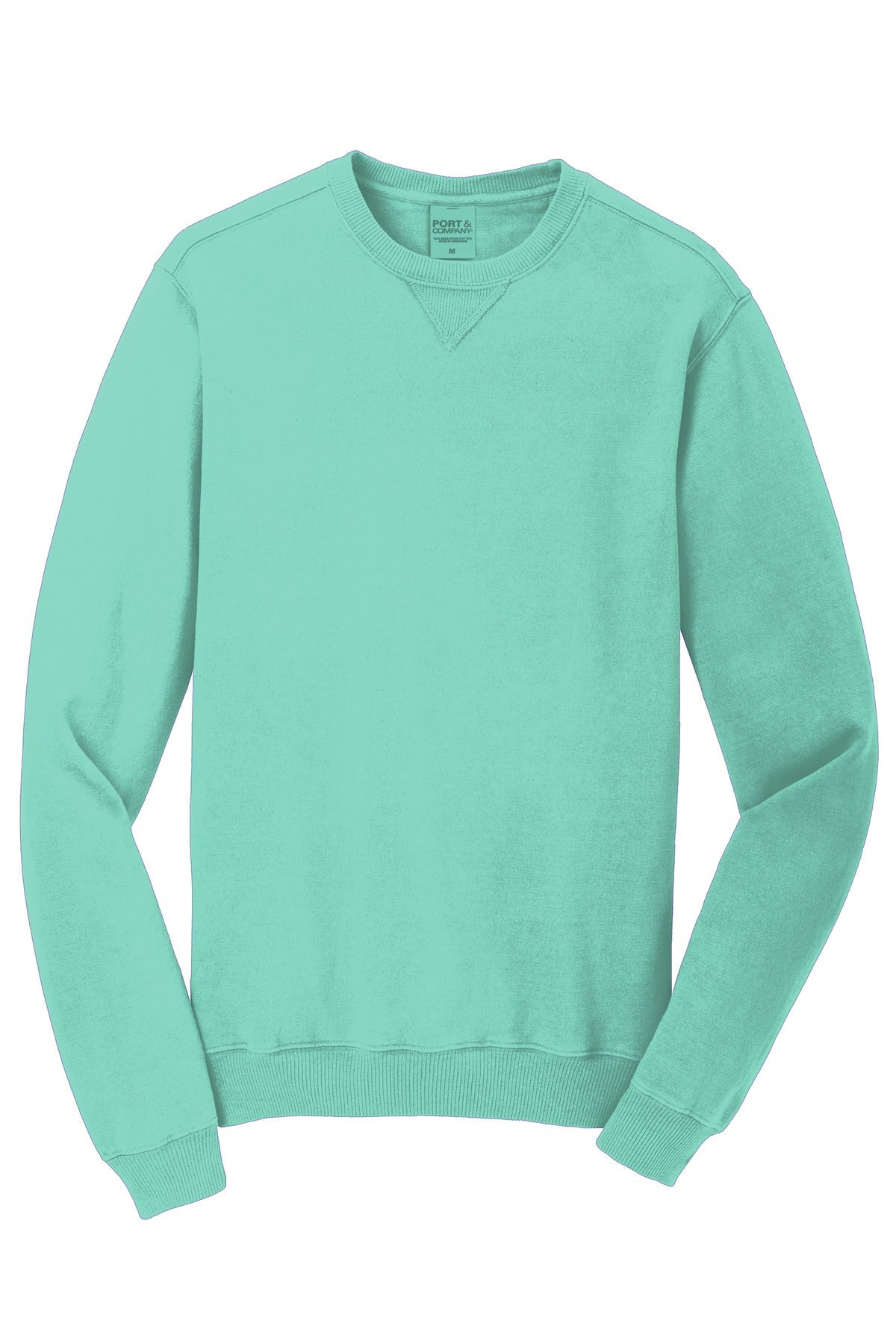Front View of CoolMint Port & Co Beach Wash Garment-Dyed Crewneck Sweatshirt PC098