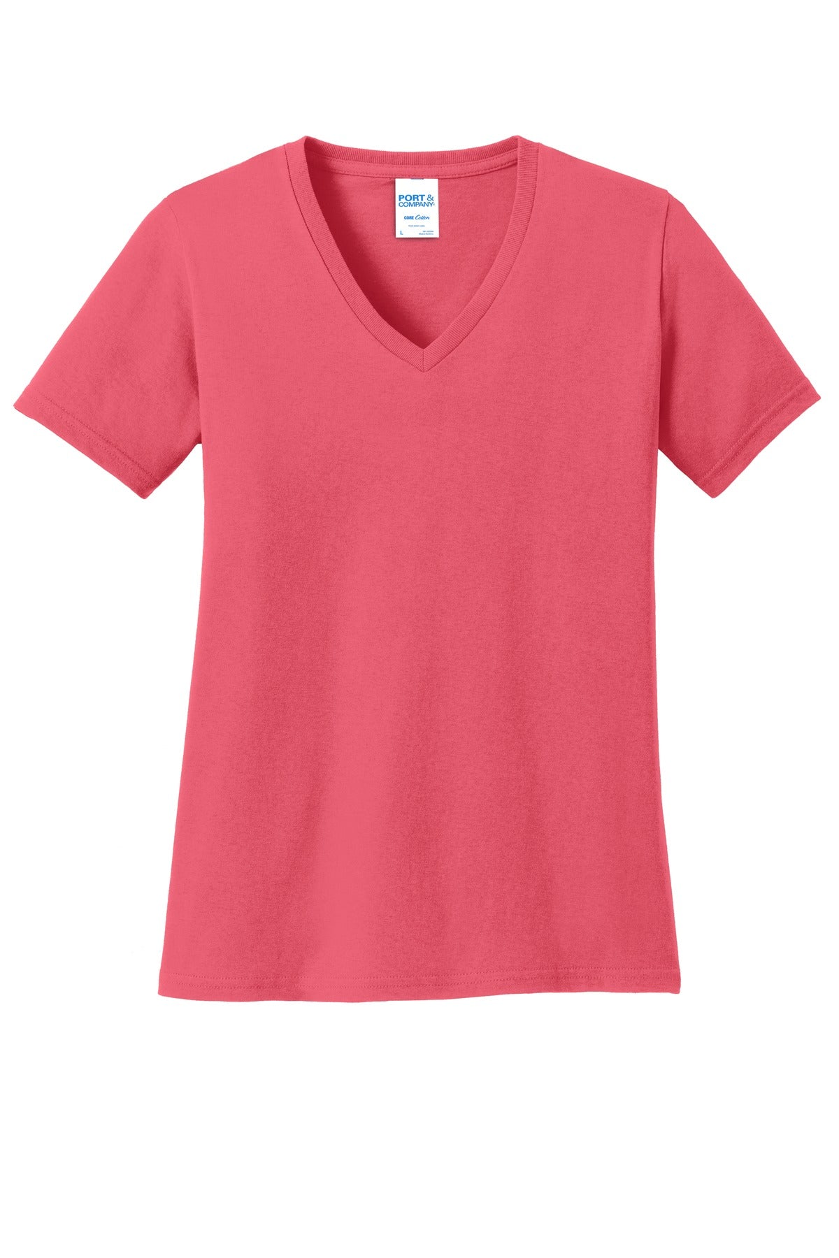 Front View of Coral Port & Co Women's Core Cotton V-Neck Tee. LPC54V
