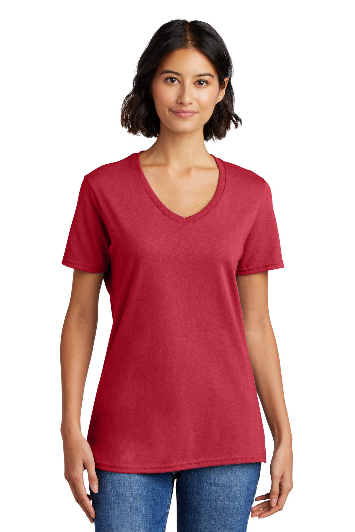 Front View of Coral Port & Co Women's Core Cotton V-Neck Tee. LPC54V