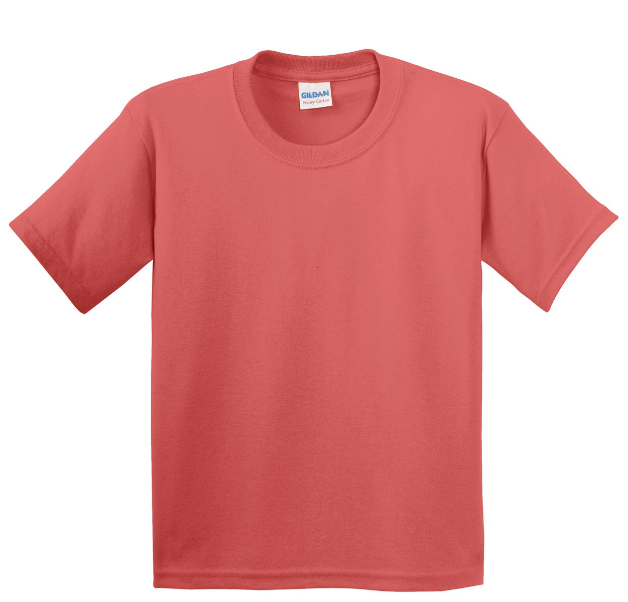 Front View of Coral Silk Gildan - Youth Heavy Cotton 100% Cotton T-Shirt. 5000B