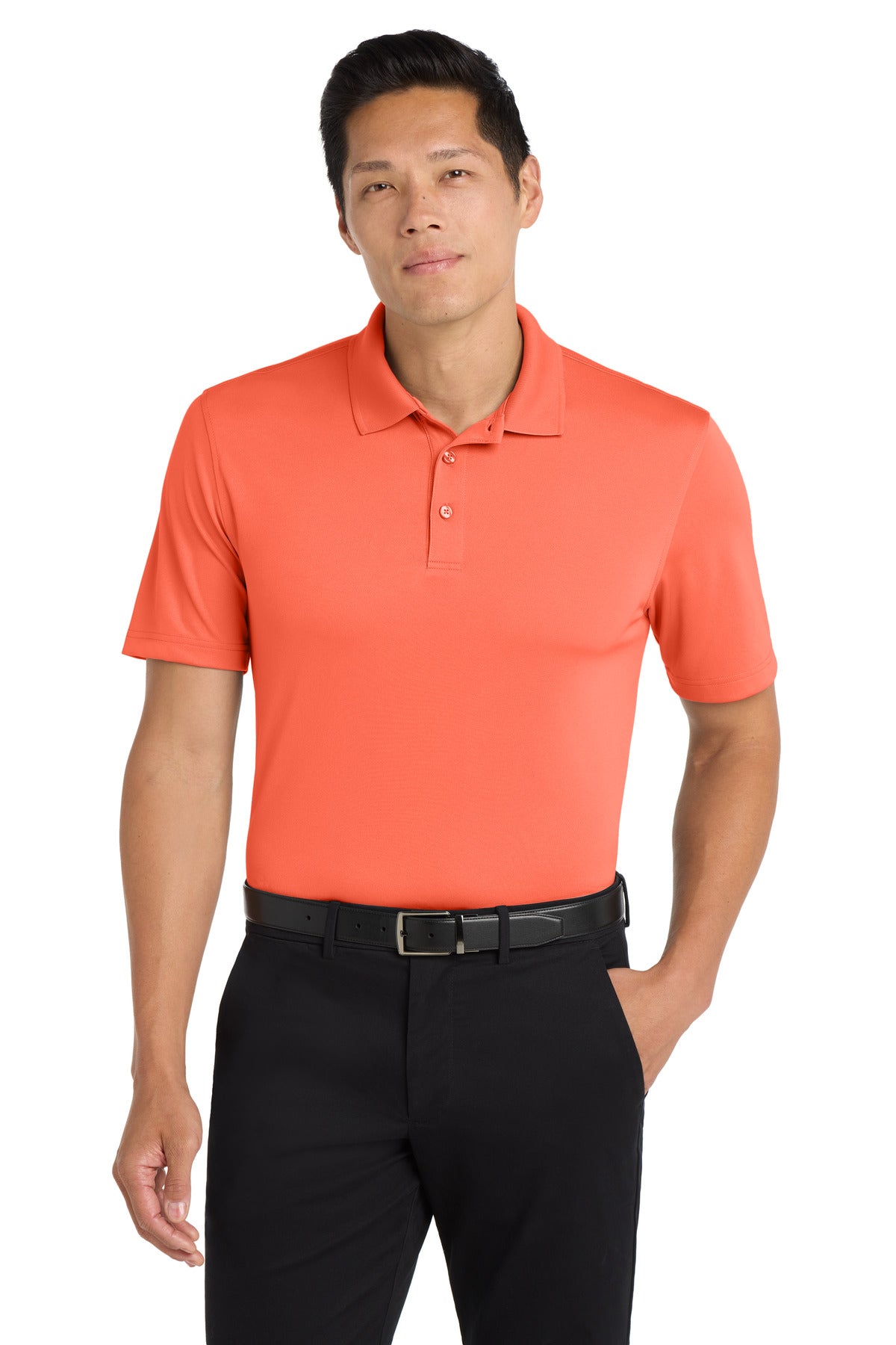 Front View of Coral Splash Port Authority Dry Zone UV Micro-Mesh Polo. K110