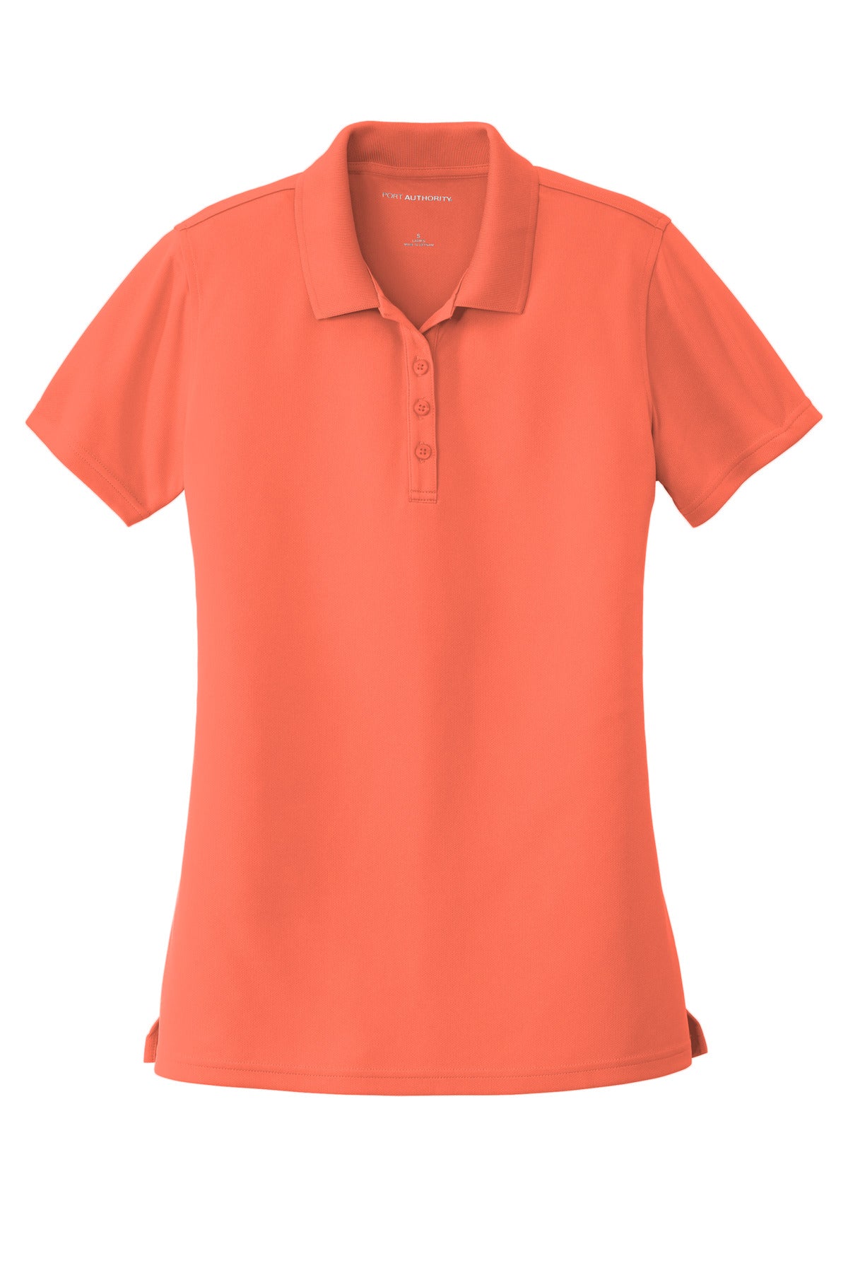 Front View of Coral Splash Port Authority Women's Dry Zone UV Micro-Mesh Polo. LK110
