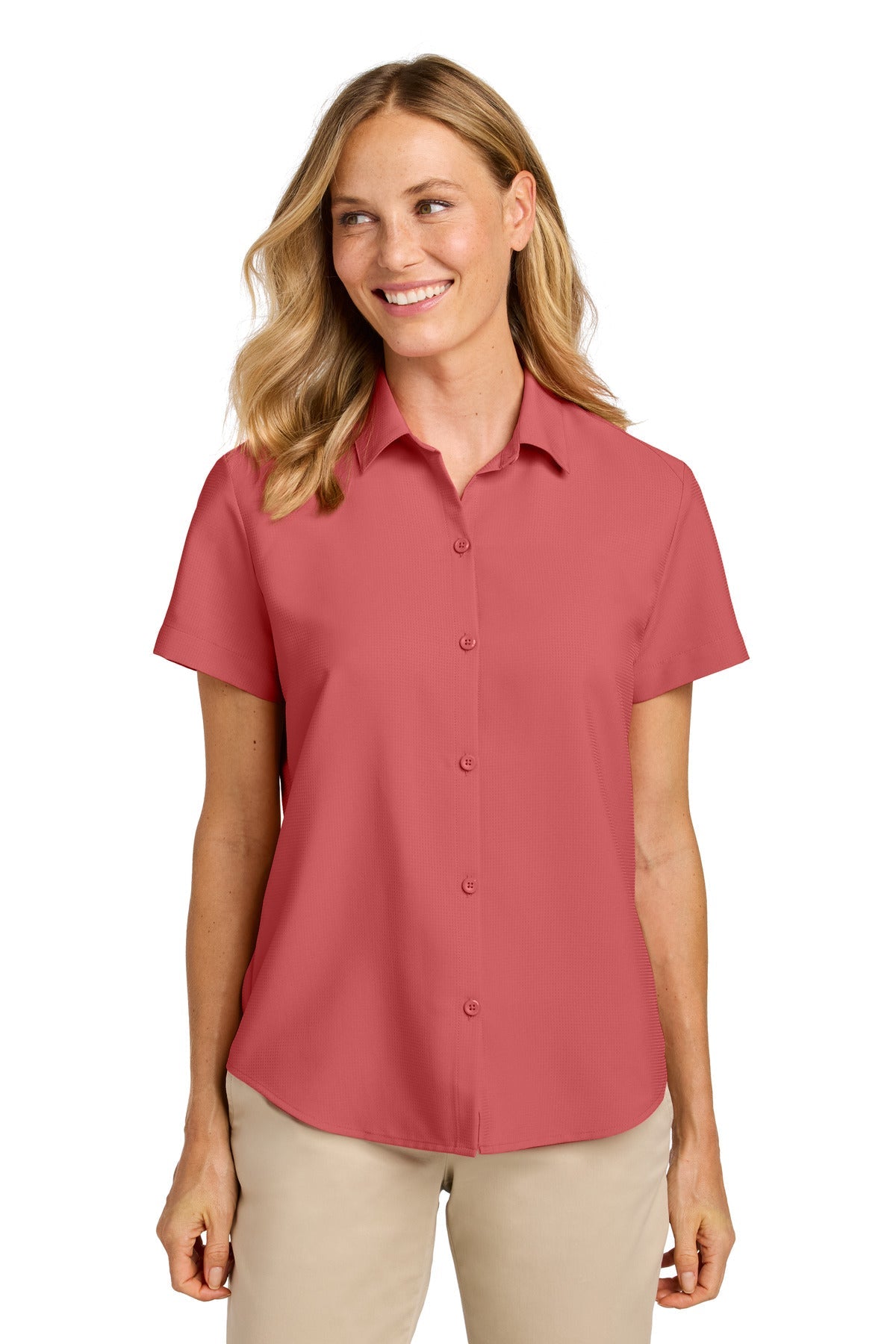 Front View of CoralReef Port Authority Women's Short Sleeve UV Dockside Shirt LW963