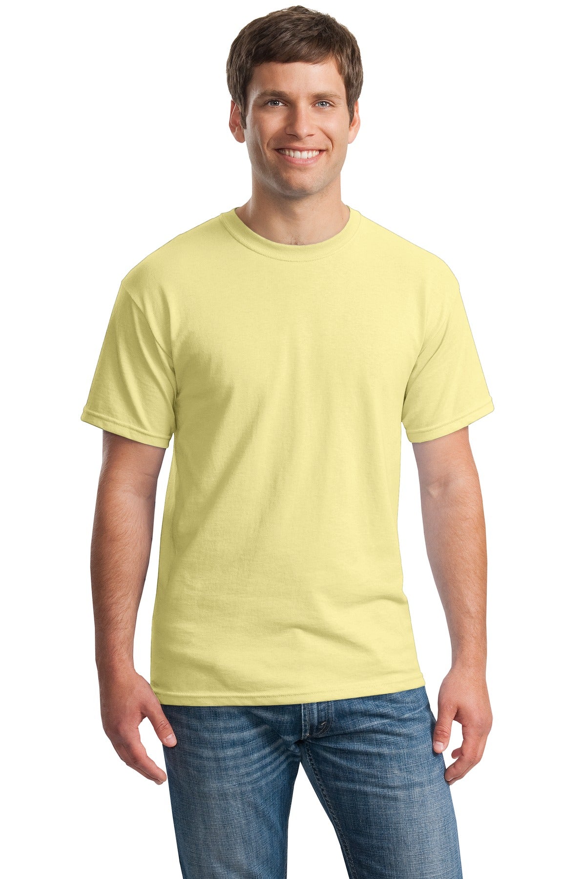Front View of Cornsilk Gildan - Heavy Cotton 100% Cotton T-Shirt. 5000