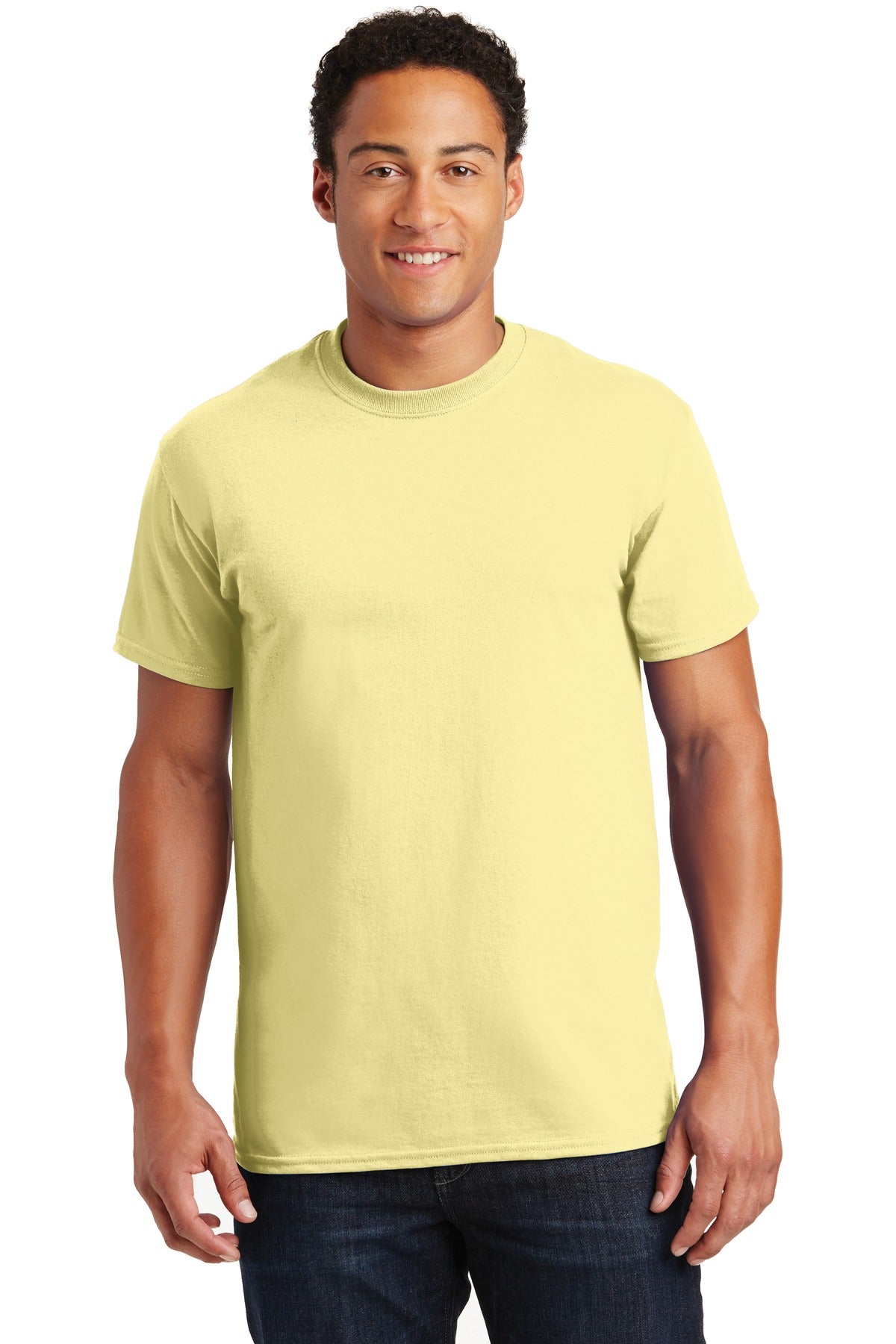 Front View of Cornsilk Gildan - Ultra Cotton 100% US Cotton T-Shirt. 2000