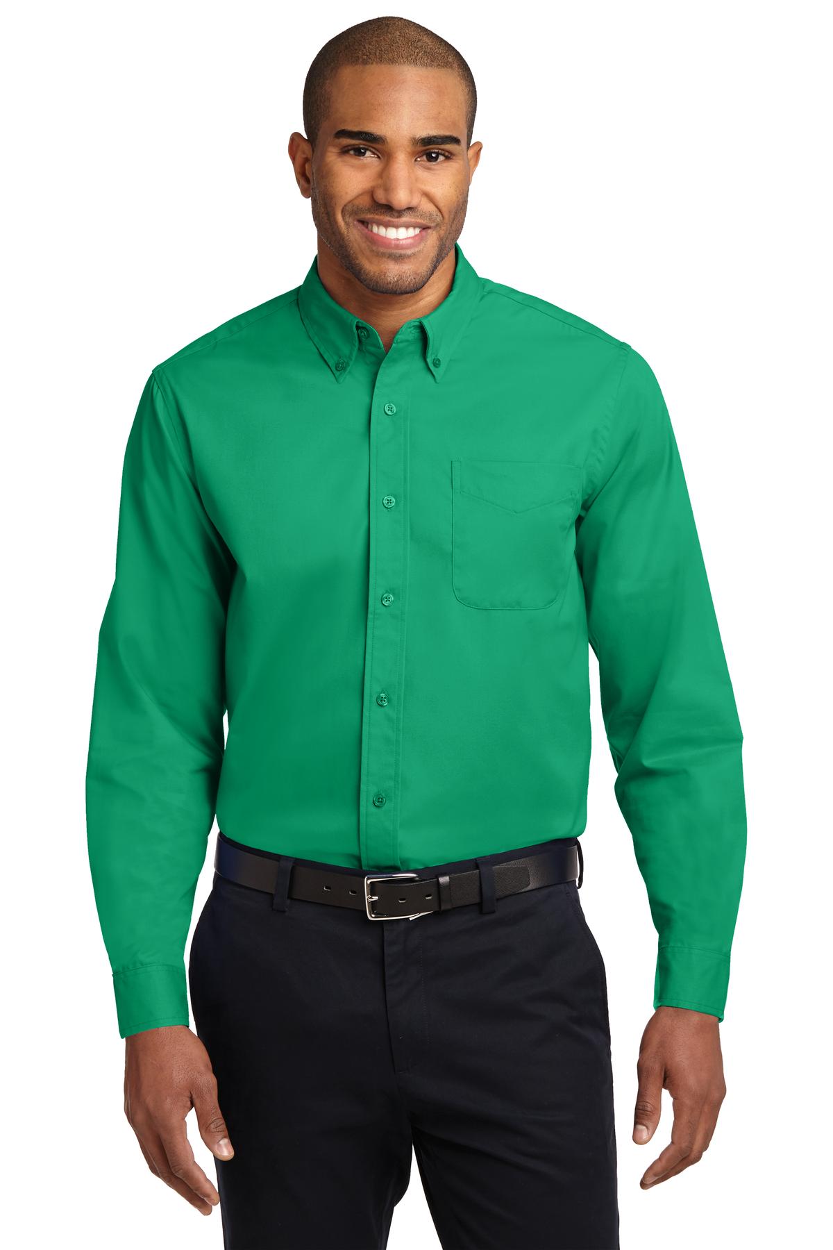 Front View of Court Green Port Authority Long Sleeve Easy Care Shirt S608